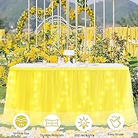 Vista 2 de Paquete de 2 faldas de mesa tutú de netbros con luces, faldas de mesa amarillas para mesas rectangulares de 6 pies, falda tutú de mesa para fiestas