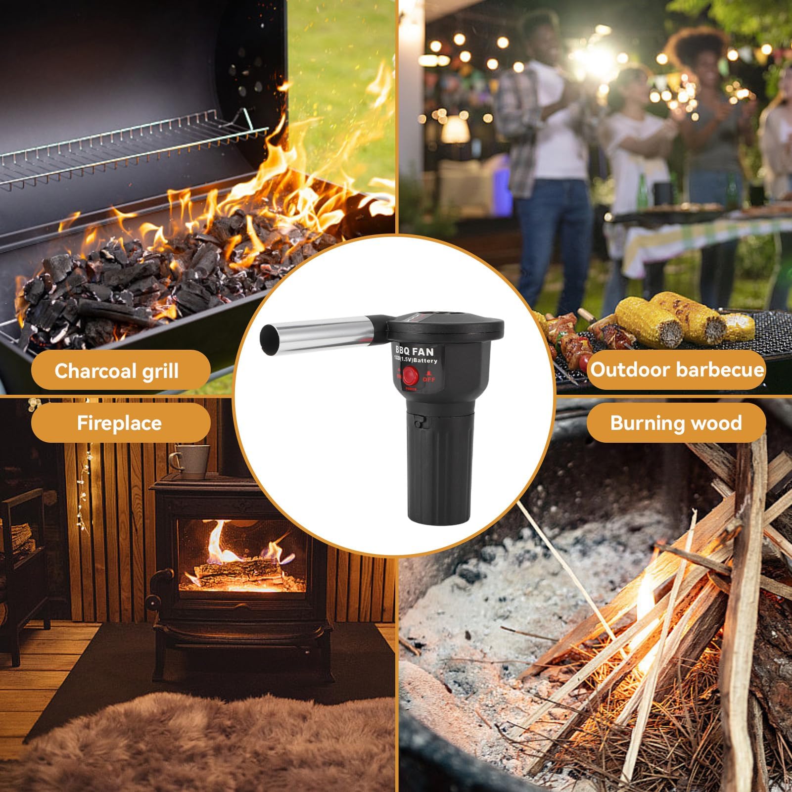 Soplador portátil para fuego, bomba de aire eléctrica para barbacoa, Fuelle para chimenea, soplador de aire para barbacoa soplador fuelle de mano para acampada y encendido de carbón