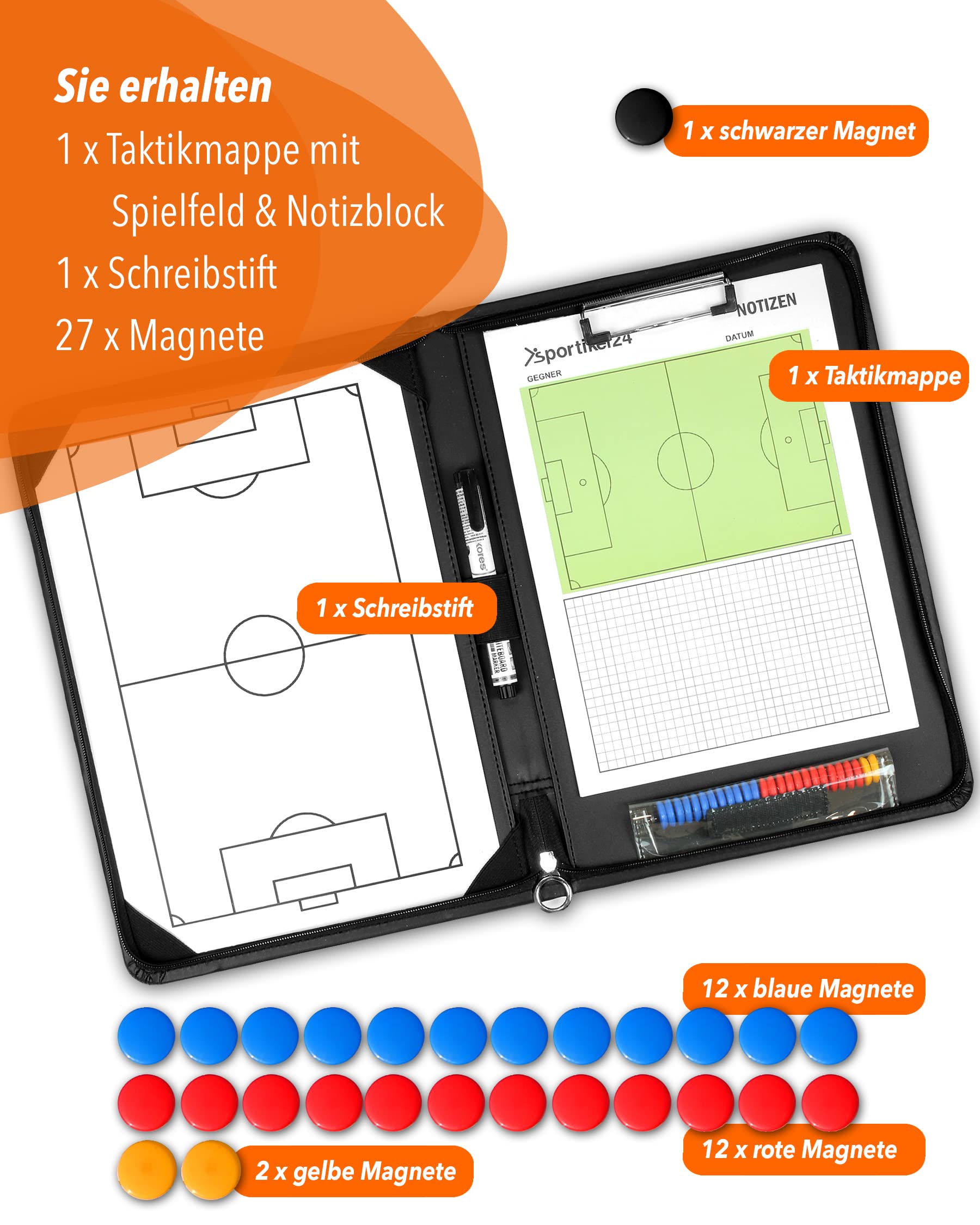 Taktikmappe Fußball – Profi-Trainermappe mit Magnet-Taktikboard, Stift & Notizblock – Coach-Board für Spielanalyse & Trainingsplanung