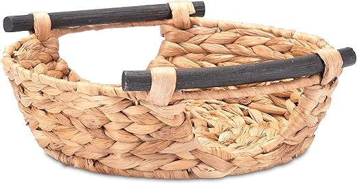 Decorasian Korb Aufbewahrung rund geflochten aus Seegras mit Holzgriffen – Wasserhyazinthe 42cm – Wäschekorb groß