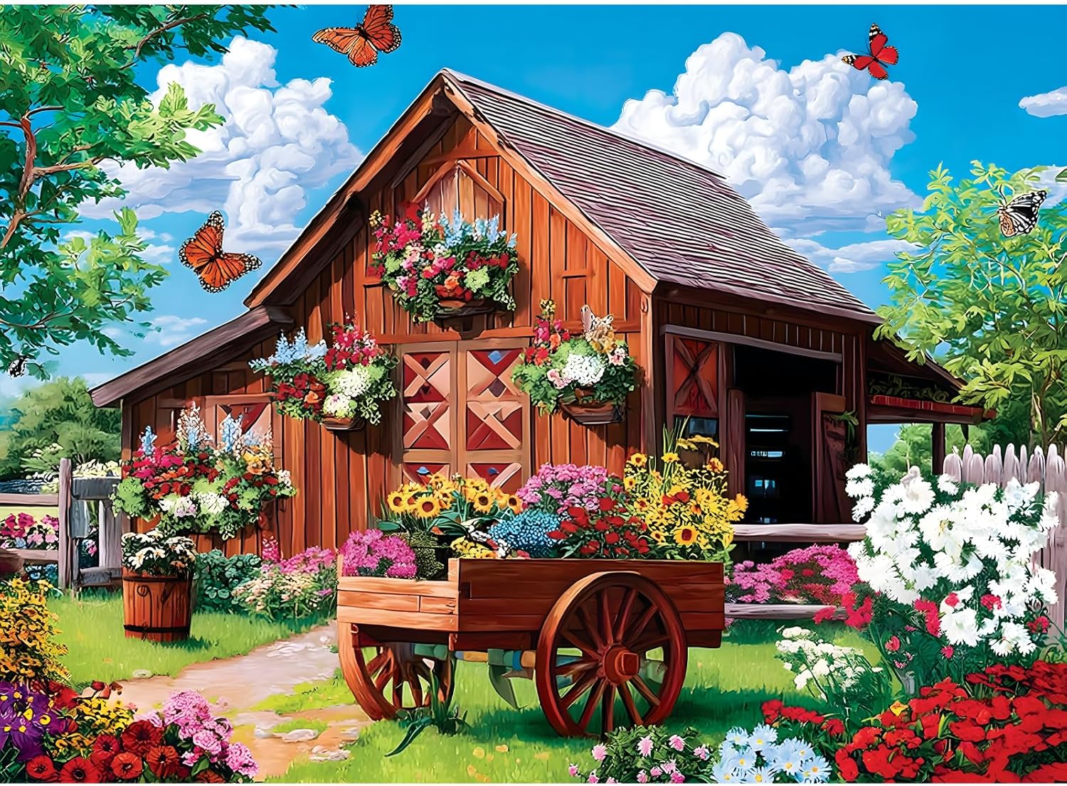 300 Pieces Puzzles for Adults,Beautiful Garden Puzzle for Adult,Blue Sky White Clouds & Butterfly Jigsaw Puzzle for Kids Ages 8-10,Puzzle for Seniors Large Piece,Challenging Family Game,20.5 x 15 in