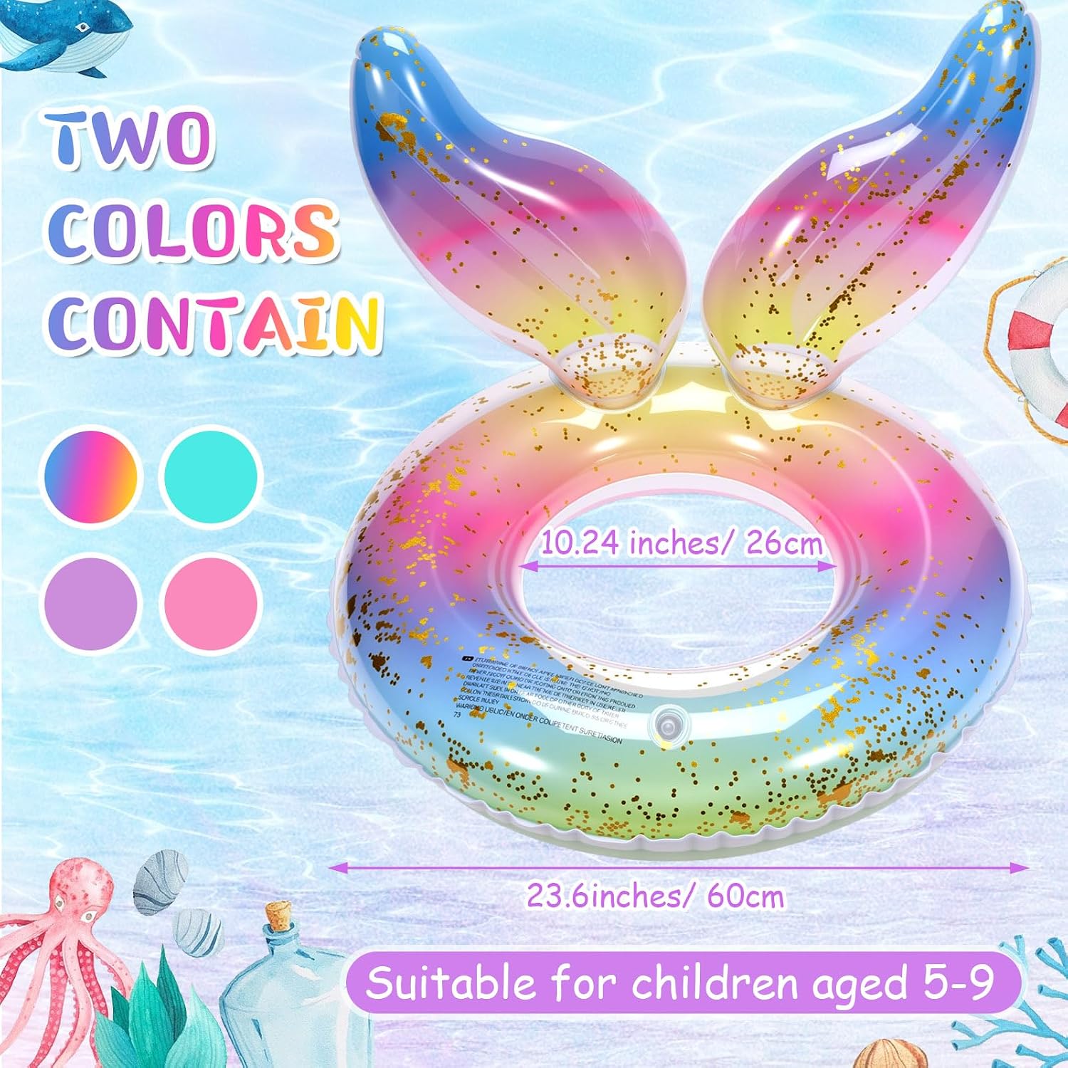 Neer 4 Pcs Pool Float Inflatable Swimming Ring Pool Swimming Float Tube Decorations Beach Toys for Kids Infants Beach Water Activities