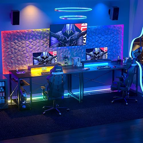 Miniatura 4 de Escritorio para juegos 40 con luz LED, escritorio pequeño para computadora con estación de carga, escritorio de oficina en casa con soporte para