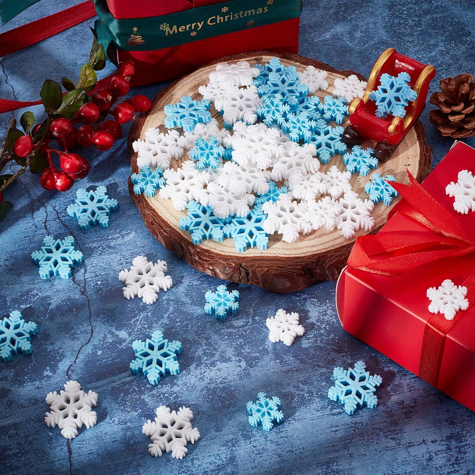 SUNNYCLUE 1 Box 80Pcs 2 Styles Mini Resin Snowflake Christmas Cabochon Resin Snowflakes Snow Charms Winter Cabochons for Embellishments Scrapbooks Cell Phone Case Hair Clip DIY Crafts Gift Decor - Image 4