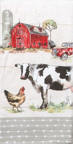 Miniatura 2 de Kay Dee Designs Country Life - Juego de toallas de felpa de doble propósito y apliques para cocina, juego de animales de granja y granero rojo