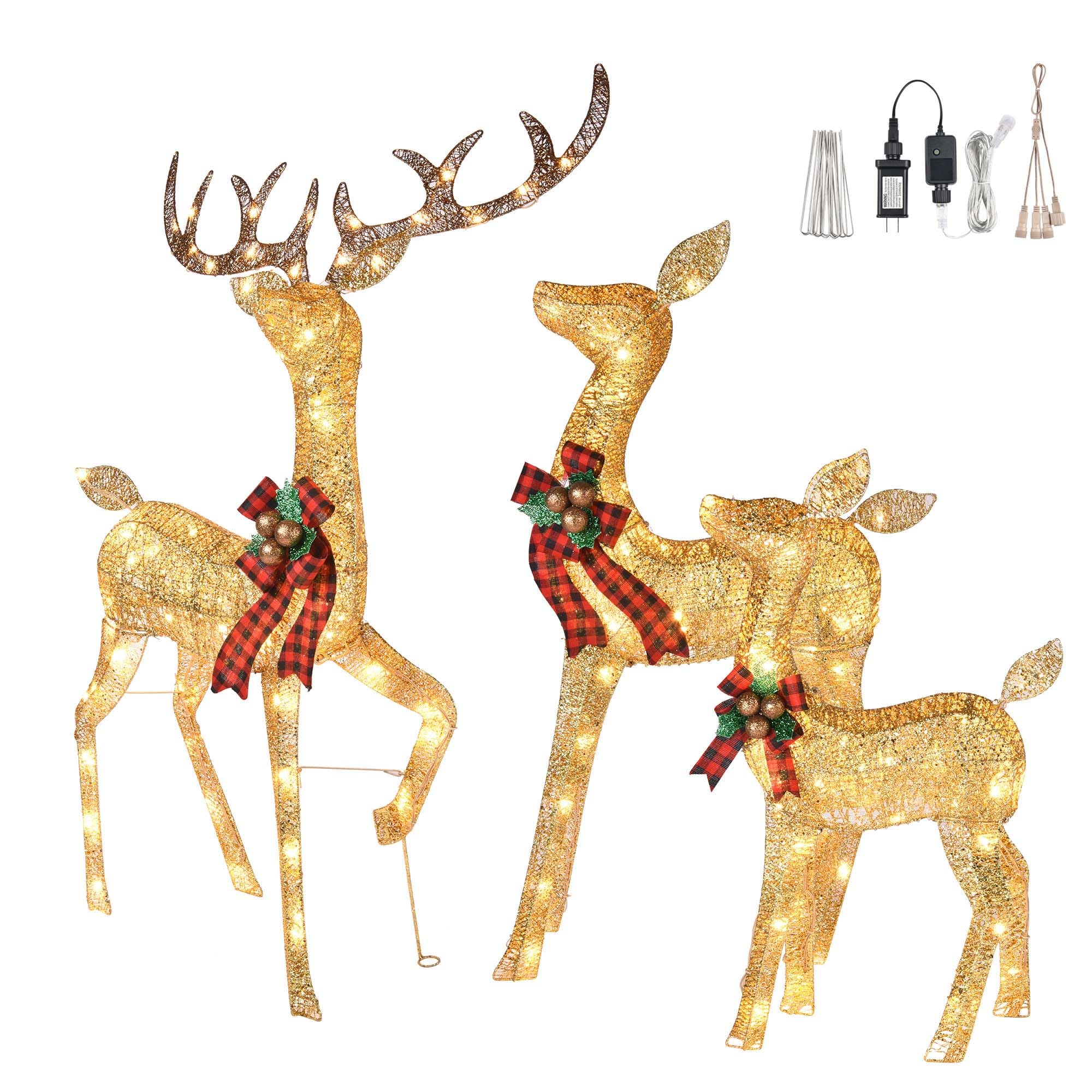 Photo 1 of Yescom 3 Pcs Lighted Christmas Deer Family Set with 210 LED Lights Artificial Christmas Decoration Holiday Yard Outdoor Decoration 3 Pcs(5.4ft+4.4ft+3.4ft) Golden