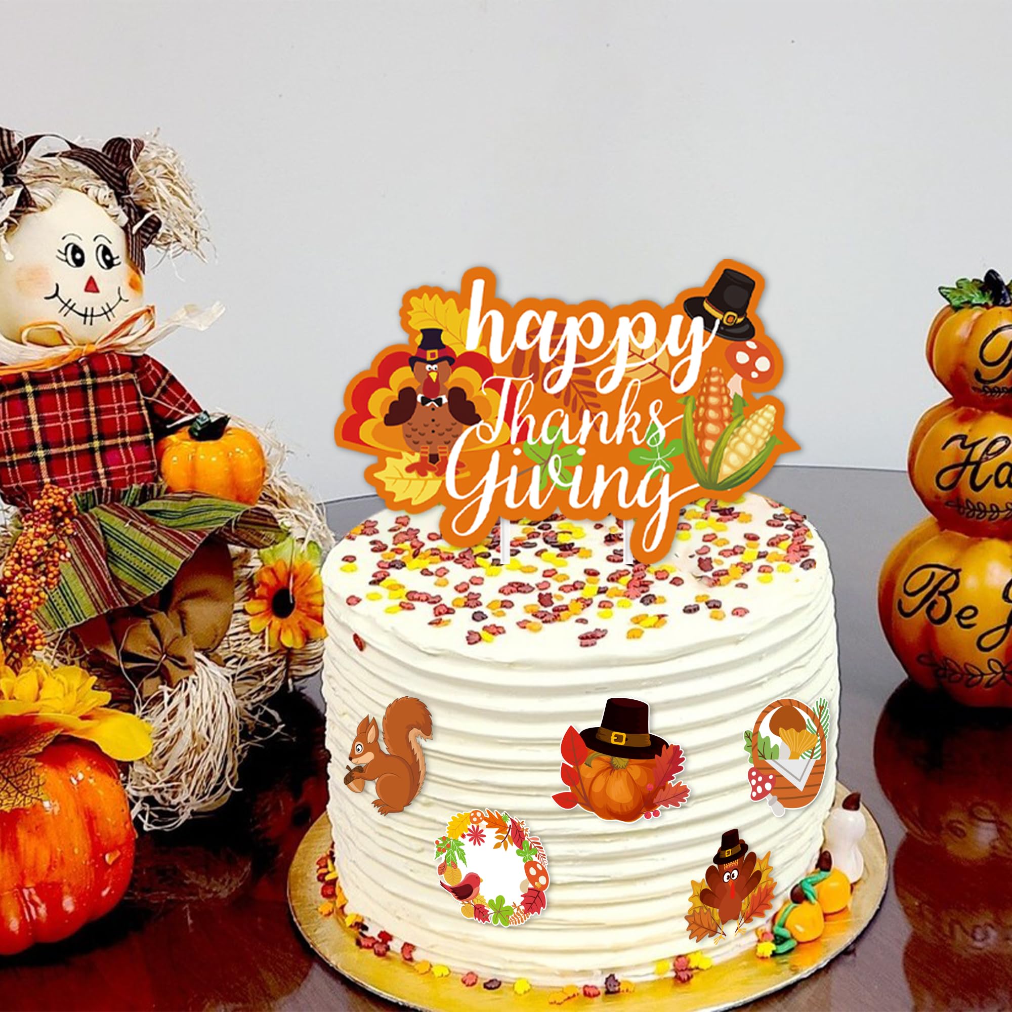 20-Piece Thanksgiving Cupcake Toppers - Acrylic Fall Leaves Pumpkin Turkey