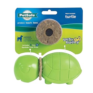 PetSafe Busy Buddy Animal Treat Ring Dog Toy ? Chew Toy for Dogs ? Medium Turtle