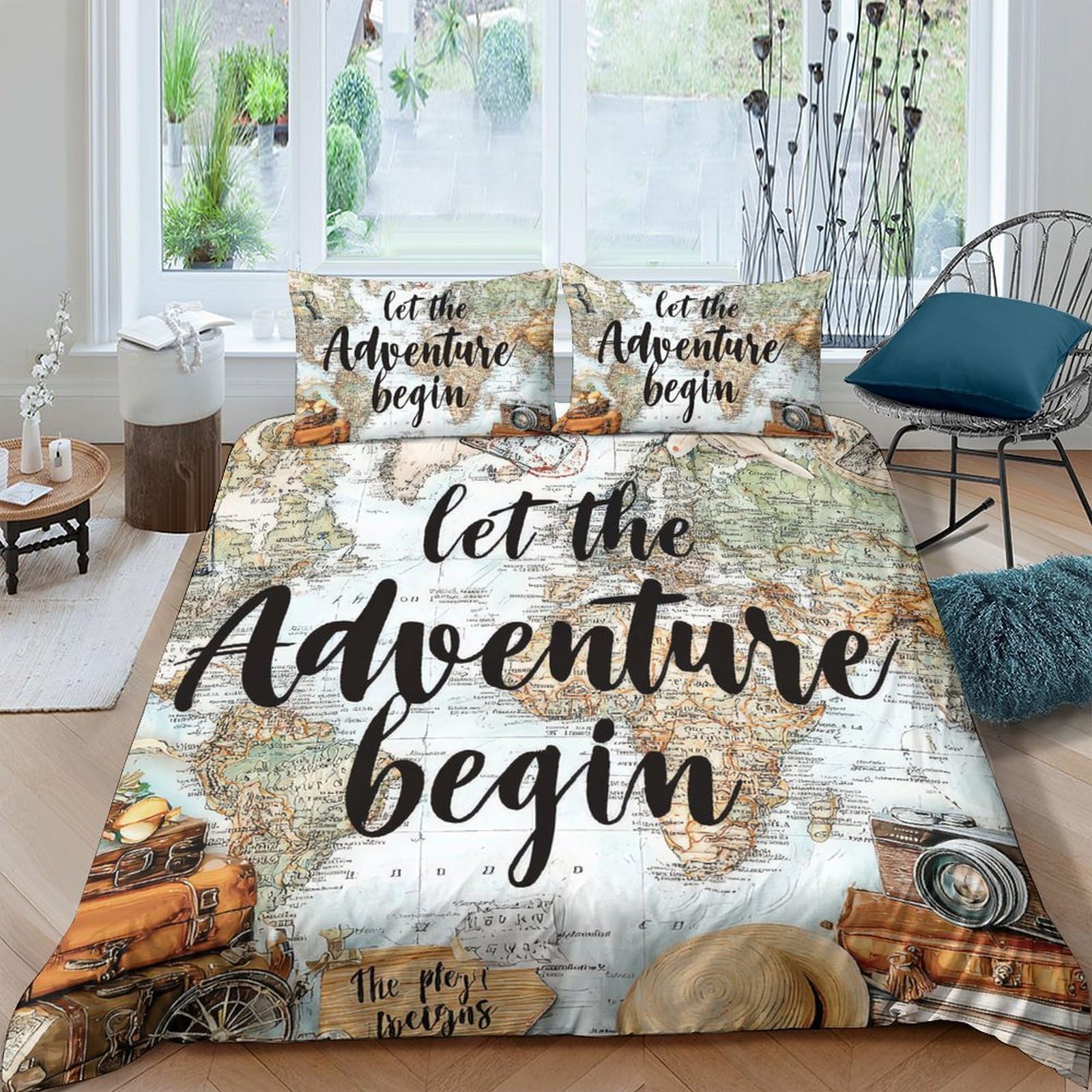 Ctjqhvkz Style-3 3D Printed Vintage World Map Fitted Sheet Microfiber Soft Travel Adventure Bed Cover For Bedroom Guest Room Decor Single（135X200cm）