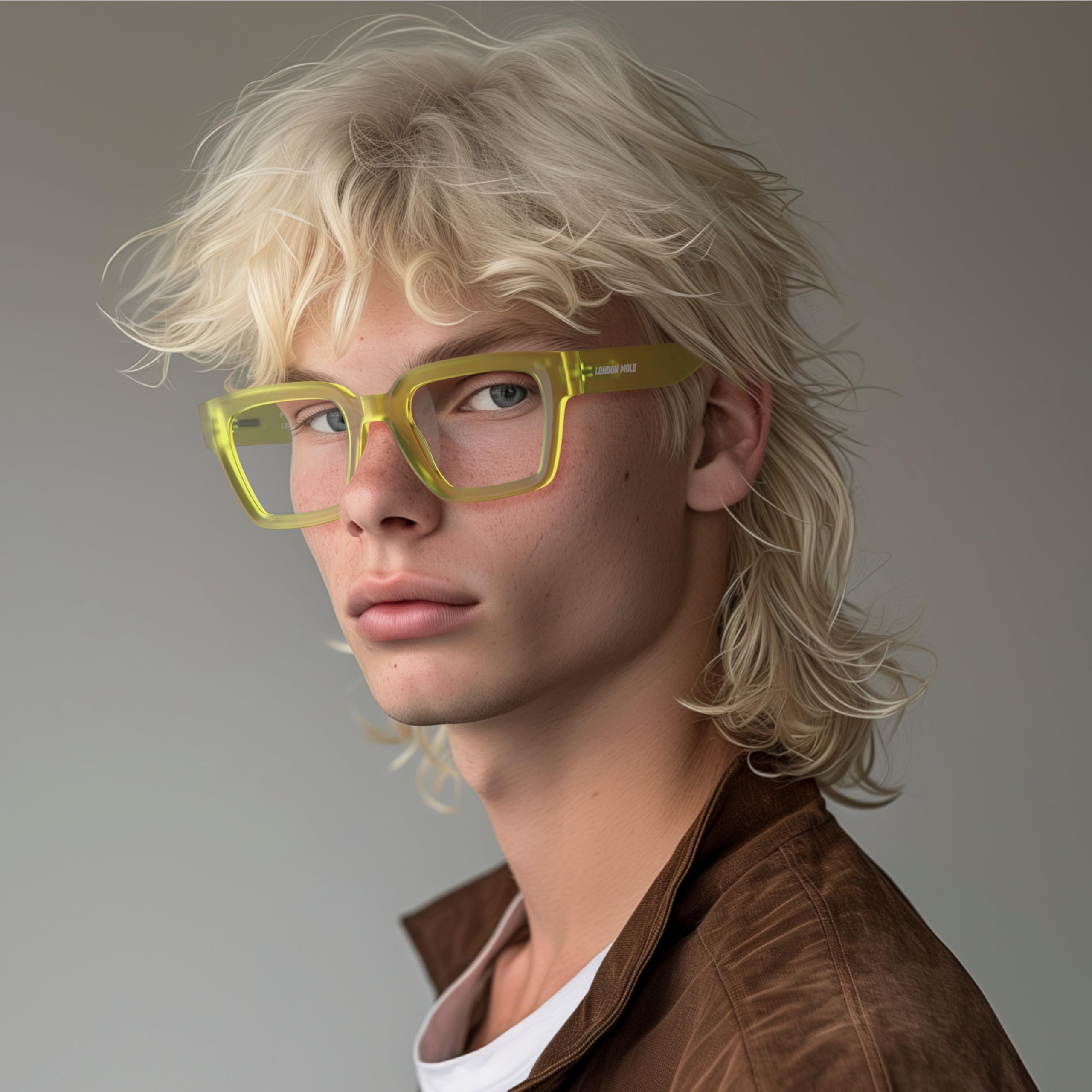 LONDON MOLE® Phoenix large oversized reading glasses, Rubberised Fluorescent Transparent Yellow, 147 mm x 51 mm - Image 4