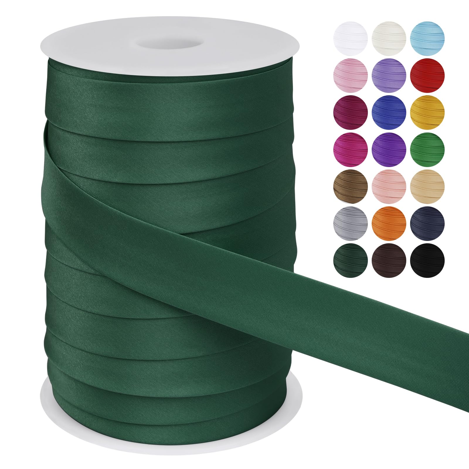 LEREATI Satin Bias Binding Tape for Sewing 1 Inch x 50m Sewing Bias Tape Double Fold, Upholstery Webbing Tape for Sewing, Bunting, Seaming, Quilting, Hemming (Light Dark Green)