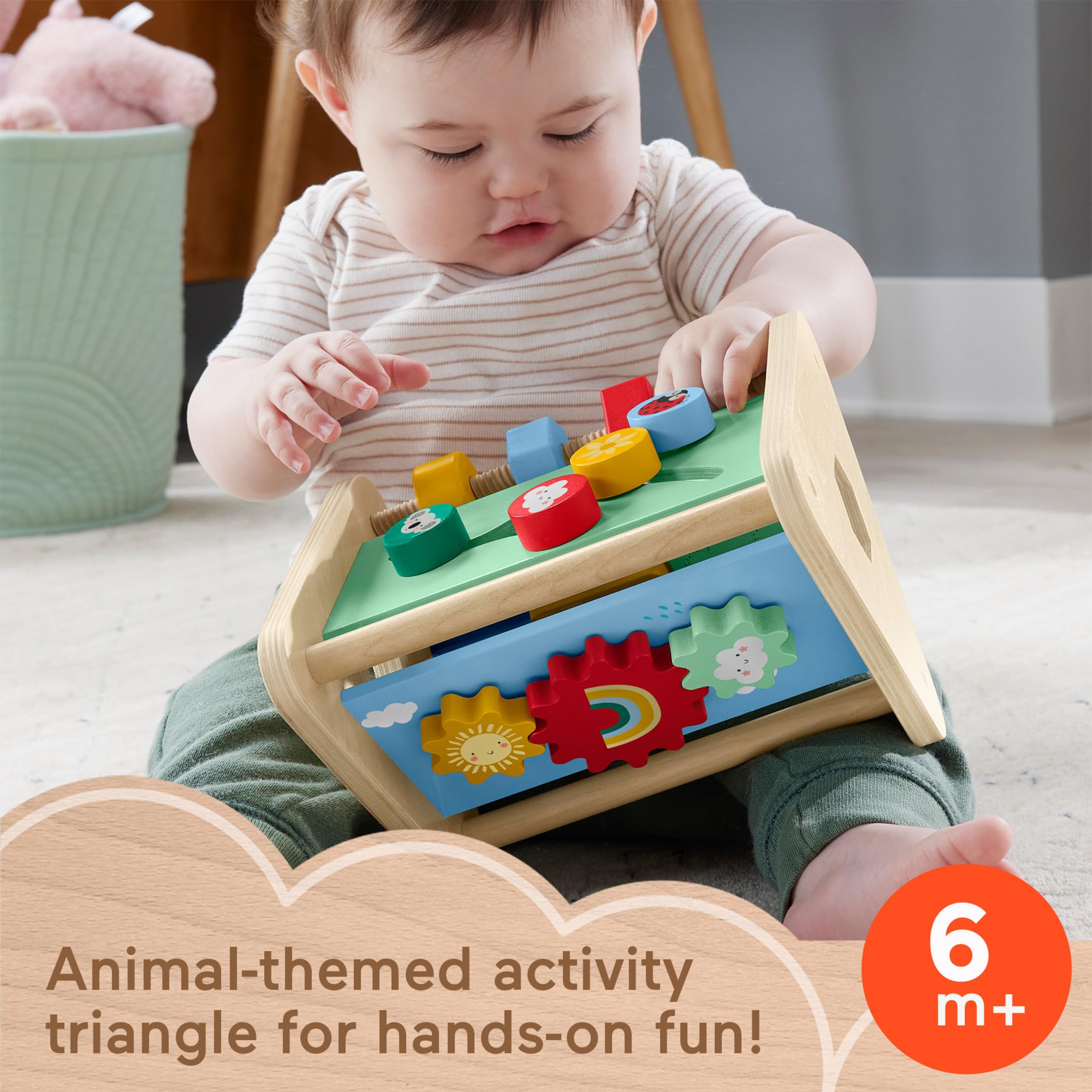 Fisher-Price Triangolo di attività giocattolo in legno, gioco di sviluppo del motore fine a 3 lati in legno per bambini di età compresa tra 6 mesi