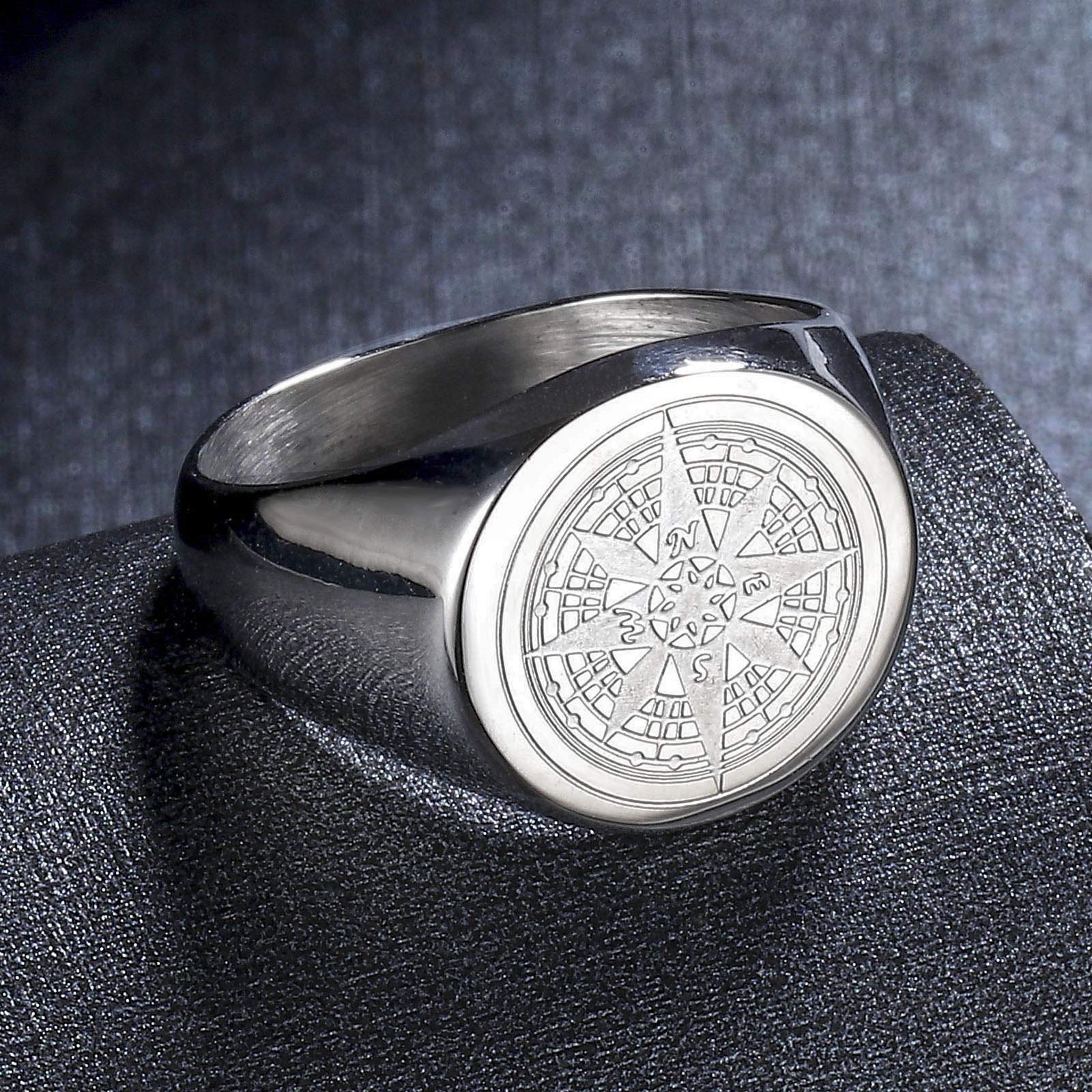 Herren Kompass Ring Edelstahl Reisegeschenk Klassisch Siegelring Größe 54 bis 69