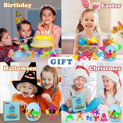 Miniatura 7 de 50 juguetes de baño con succión para niños a partir de 3 años, juguetes de silicona para bebés con cáscara de huevo de dinosaurio, juguetes