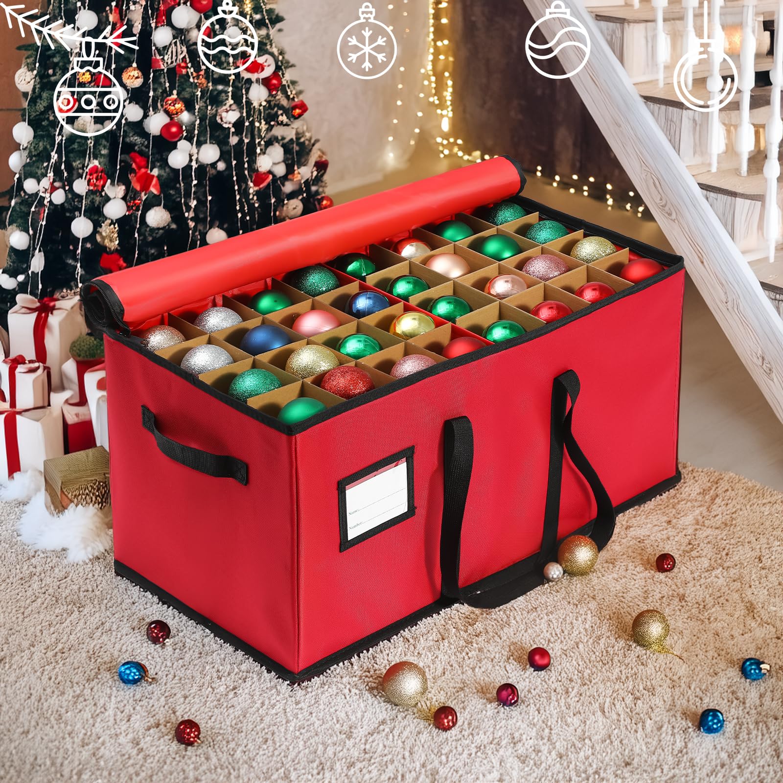 BIEBOS Christmas Decoration Organizer Ornament Holder Village Storage Chest Box?Tree Keepers Ornament Ball Storage?Santas Bags Storage