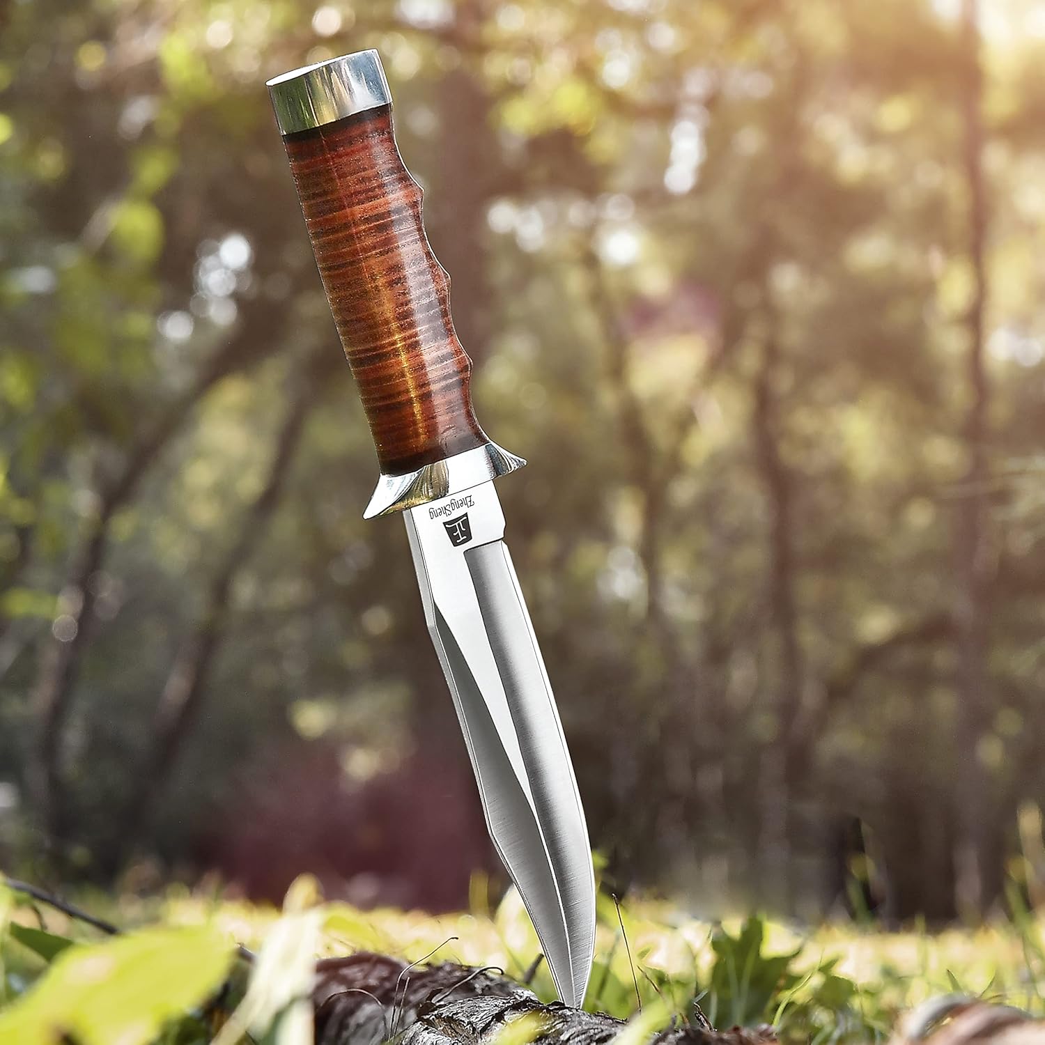 5.8" Fixed Blade Hunting Knife- Genuine Leather Handle Bowie Knives with Sheath Straight Edge for Camping, Hiking, Survival