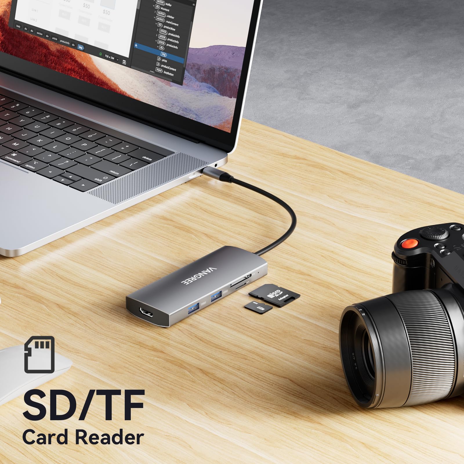 VANGREE 9-en-1 USB C Hub 10Gbps, 4K@60Hz USB-C Display, 100W PD | 3x USB-C & 2x USB-A 3.2, 4K@60Hz HDMI, SD/TF, SST & MST, pour MacBook, iPad, Dell, Surface, Samsung DEX