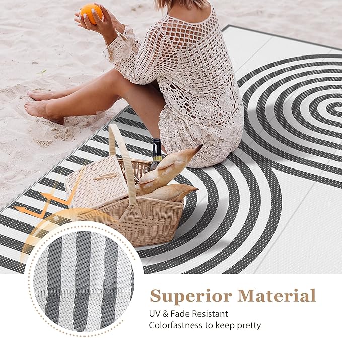 Designed with exceptional weather resistance and UV protection, this plastic outdoor rug is built to withstand various outdoor conditions, from rain and shine to intense sunlight. Whether you're hosting a backyard BBQ or going on an RV camping trip, the KONYXALU outdoor rug is the perfect addition to your outdoor space. Description by ChatGPT.