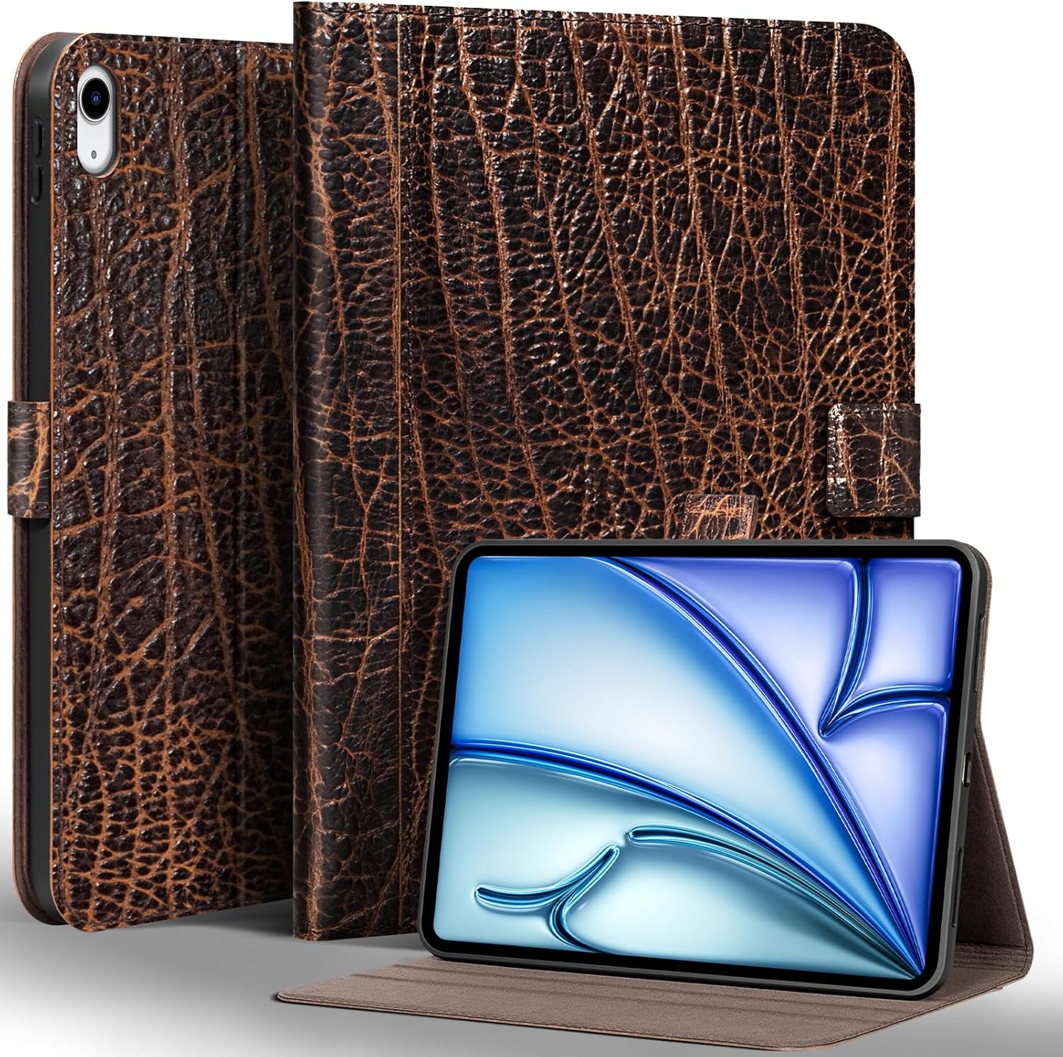 Gexmil Genuine Leather Case for iPad Air 13 Inch M4/M3/M2 (2026/2025/2024),Premium Leather Smart Folio Cover, Auto Sleep/Wake,Adjustable Stand, Anti-Slip,Floral Brown