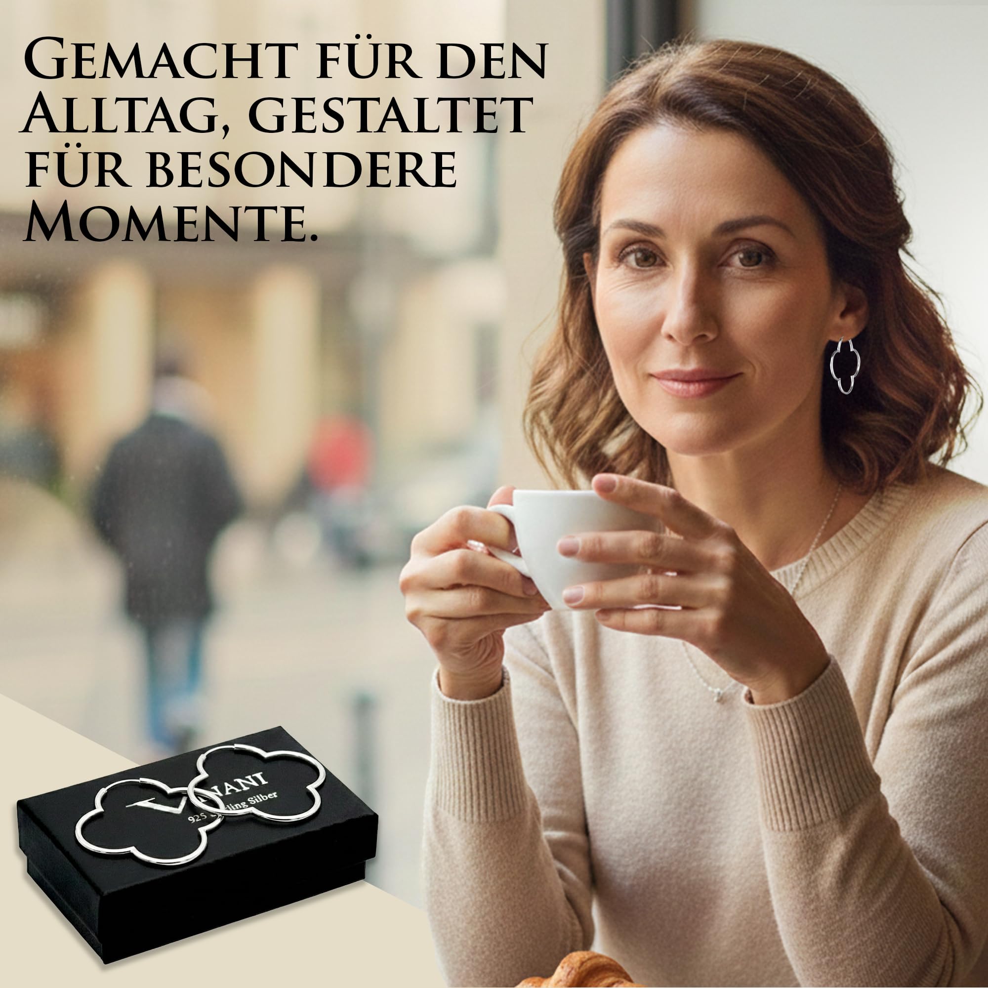 Vinani Damen Ohrringe 925 Silber - Creolen Blume glänzend groß Hoop Flower - 925 Sterling Silber für Frauen - 2CBM