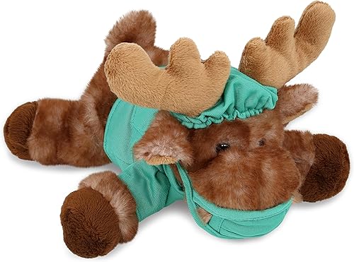 DolliBu Peluche de doctor de alce mentiroso marrón, disfraz de médico de alce súper suave con bonito uniforme y traje de gorra, regalo con