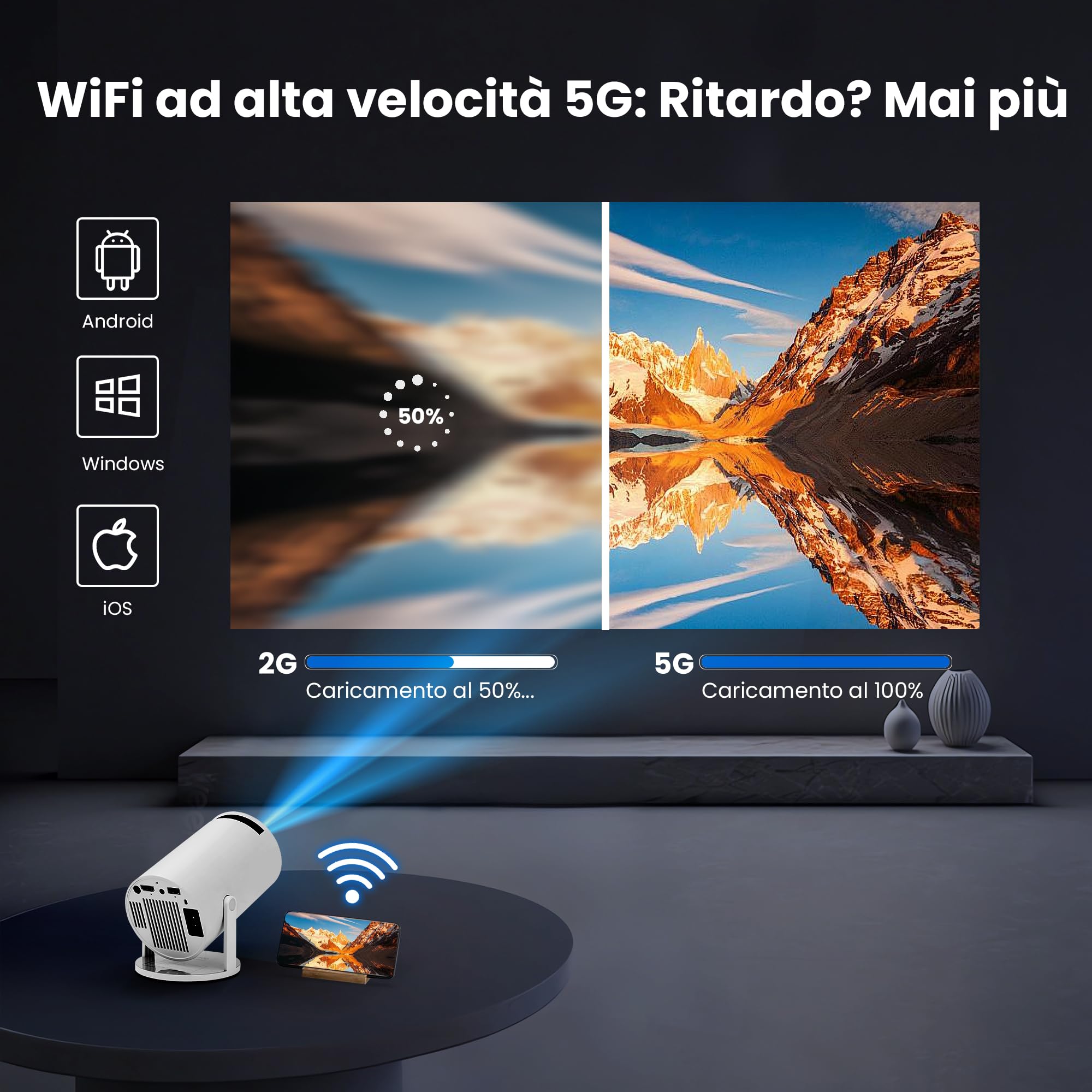 [Auto Keystone] HY300Pro Mini proiettore portatile con Wi-Fi Bluetooth USB HDMI, supporto Full HD 1080P 4K, Android Netflix integrato e YouTube Ready, Home Theater, regalo per bambini