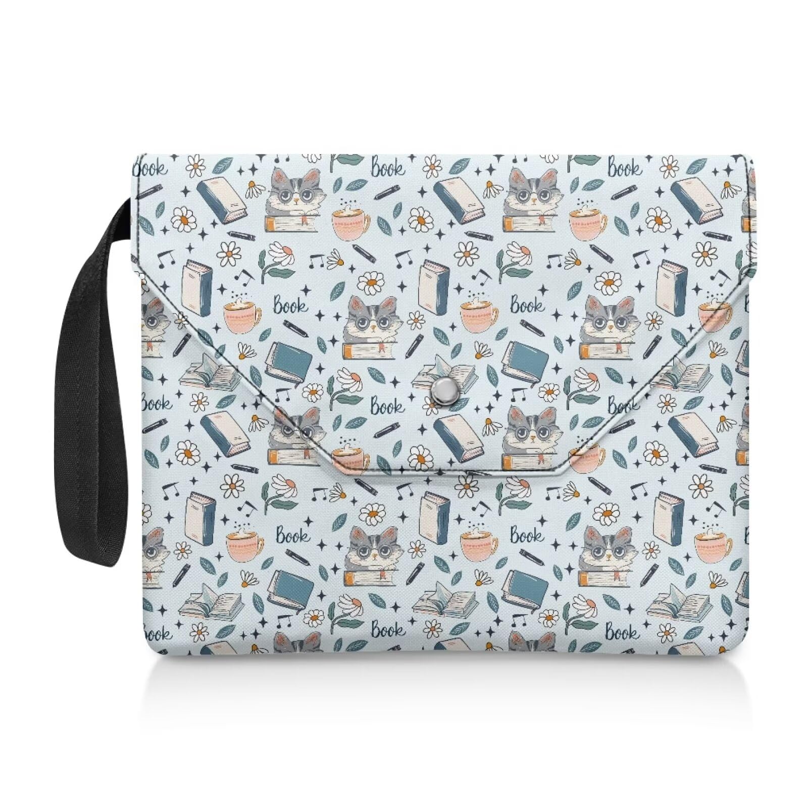 NETILGEN Book Sleeves for Paperback Book Covers Reusable Book Protective Cover Book Sox Textbook Covers with Carrying Handle Washable 11.8 x 9.4 Inch, Cat Book Coffee Blue