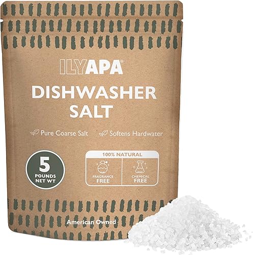 Ilyapa Sal para lavavajillas de 5 libras, sal natural 100% pura para lavavajillas, cristales suavizantes de agua sin tinte y fragancia, ayuda de