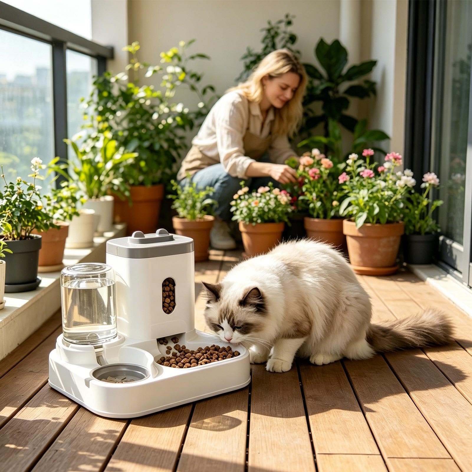 Comederos Automático para Gatos - Dispensador De Agua Y Comida para Mascotas 2 En 1 | Dispensador Inteligente De Comida para Gatos Automático para Interiores para Perros Y Gato Pequeños (Gris)