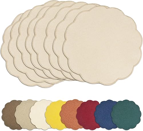 Miniatura 23 de AHHFSMEI Juego de 4 manteles individuales redondos de lino sintético, alfombrillas de mesa impermeables, resistentes al calor, antideslizantes y a