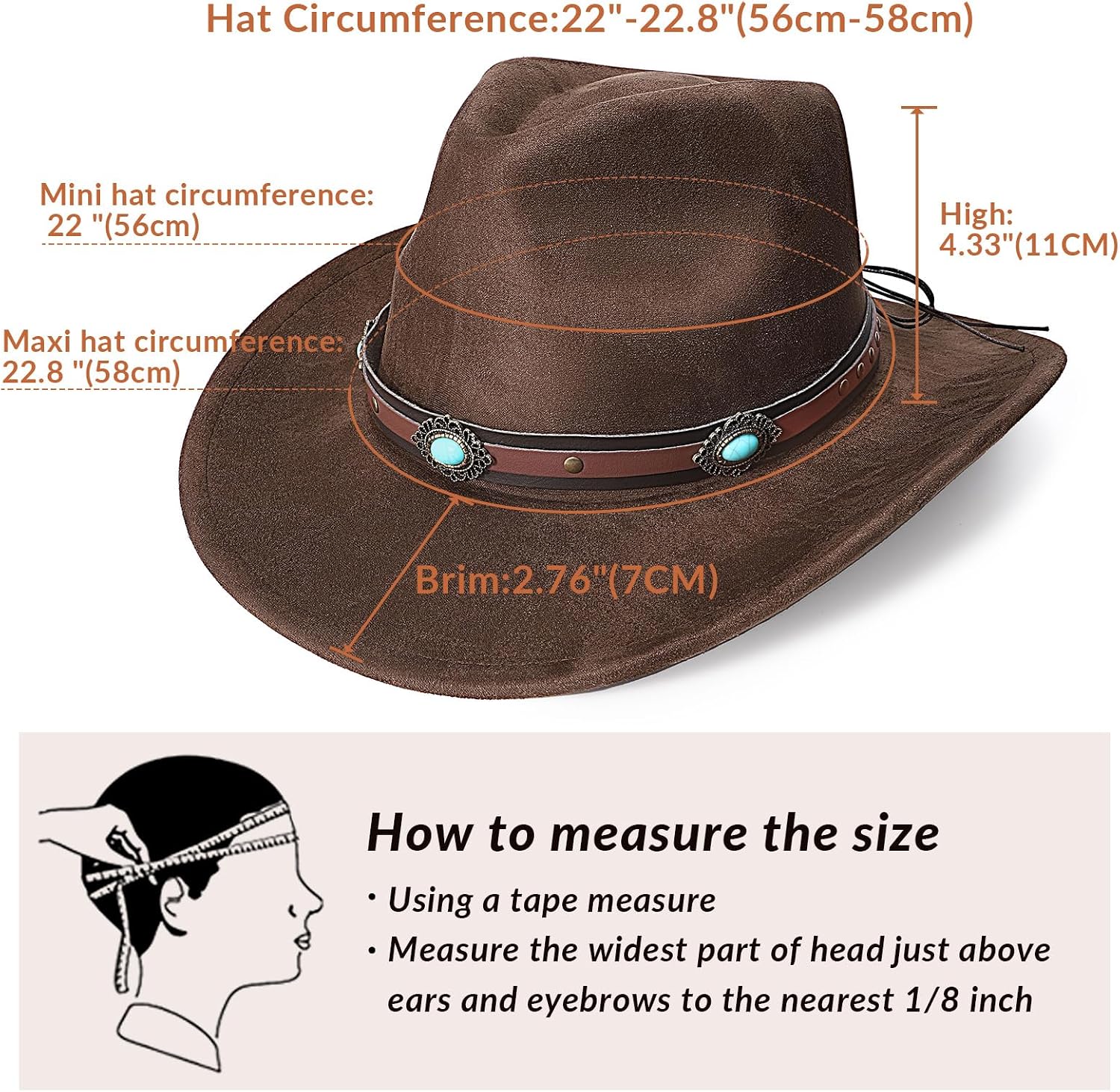 SANSTHS Cowboy Hats for Men Women Cowgirl Hat Wide Brim Felt Hats Western Leather Cowboy Hats for Lover