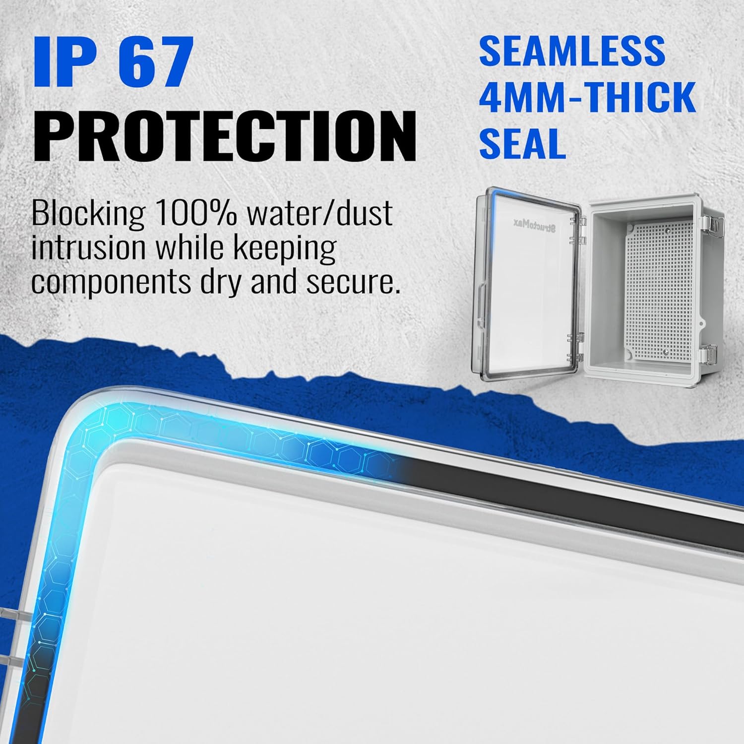 Outdoor Electrical Junction Box | IP67 Waterproof | Resistant ABS Material with Clear UV Coating Cover | Weatherproof Box for Outdoor, Garden, Deck, Patio - Image 3