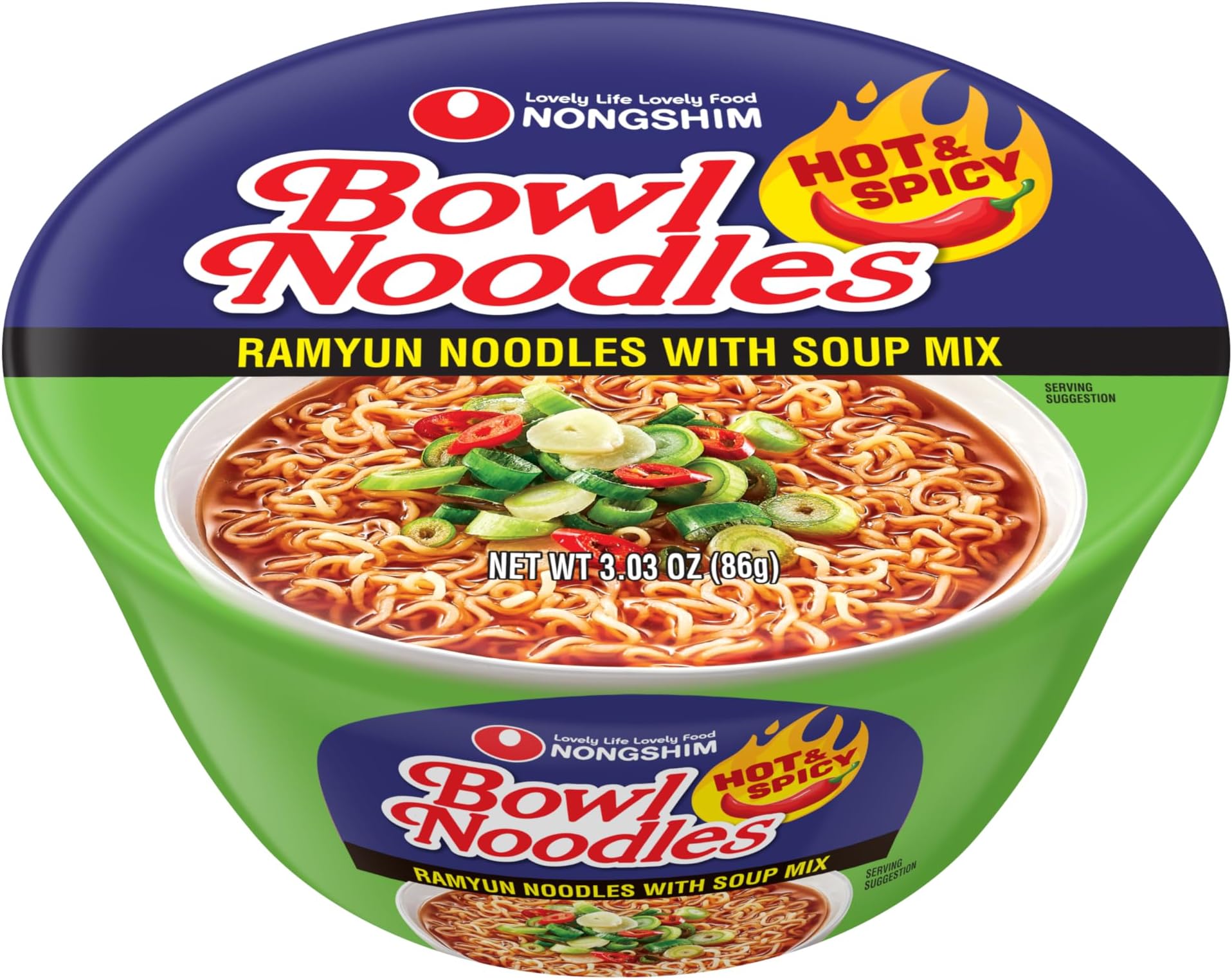 Nongshim Ramen Noodles, Gourmet Instant Ramen bowl, Premium Microwavable Noodle Soup, Hot & Spicy, 3.03 Ounce (Pack of 12)