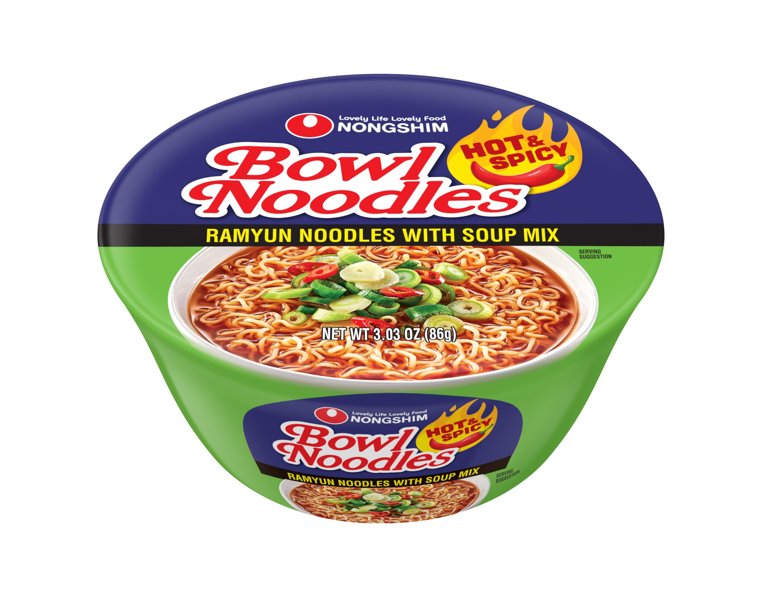 Nongshim Ramen Noodles, Gourmet Instant Ramen bowl, Premium Microwavable Noodle Soup, Hot & Spicy, 3.03 Ounce (Pack of 12)