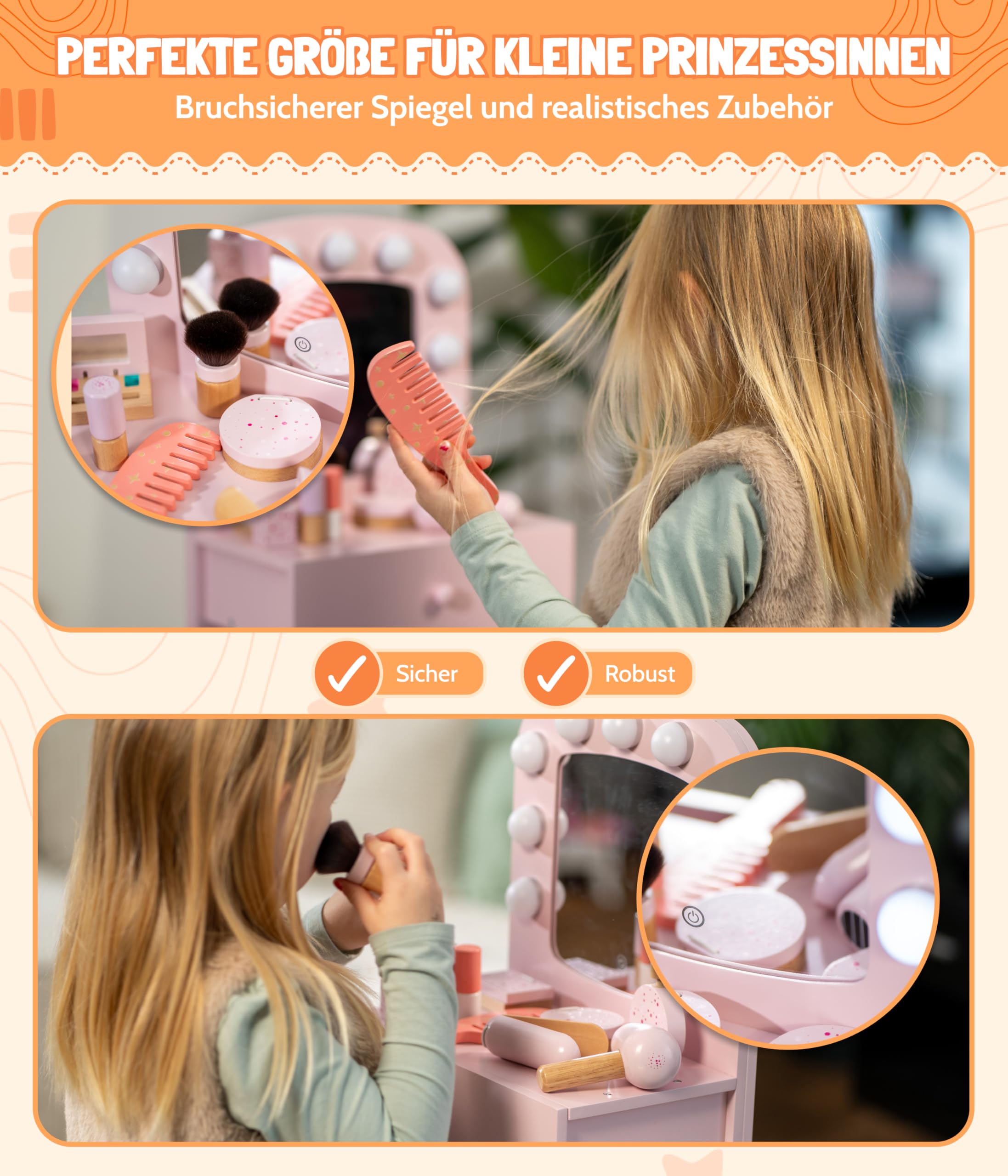 Bayer Chic 2000® Schminktisch Kinder mit LED Beleuchtung – 10-teiliges Zubehörset inkl. Fön & Schminkzubehör – Stabil & ideal für Kinder ab 3 Jahren