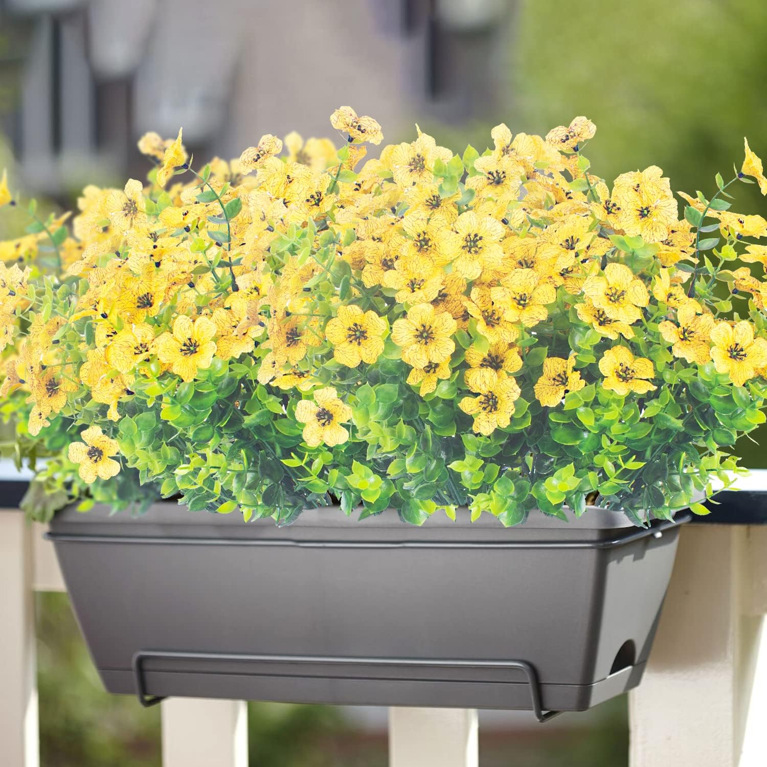 Grunyia 10 Bundles Artificial Flowers Outdoor UV Resistant Fake Flowers No Fade Faux Plants Garden Porch Window Box Decorating (Yellow)