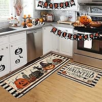 Vista 4 de Juego de 2 tapetes de cocina de Halloween, hogar encantado para el hogar, tapete de cocina de Halloween, decoración de cocina de Halloween