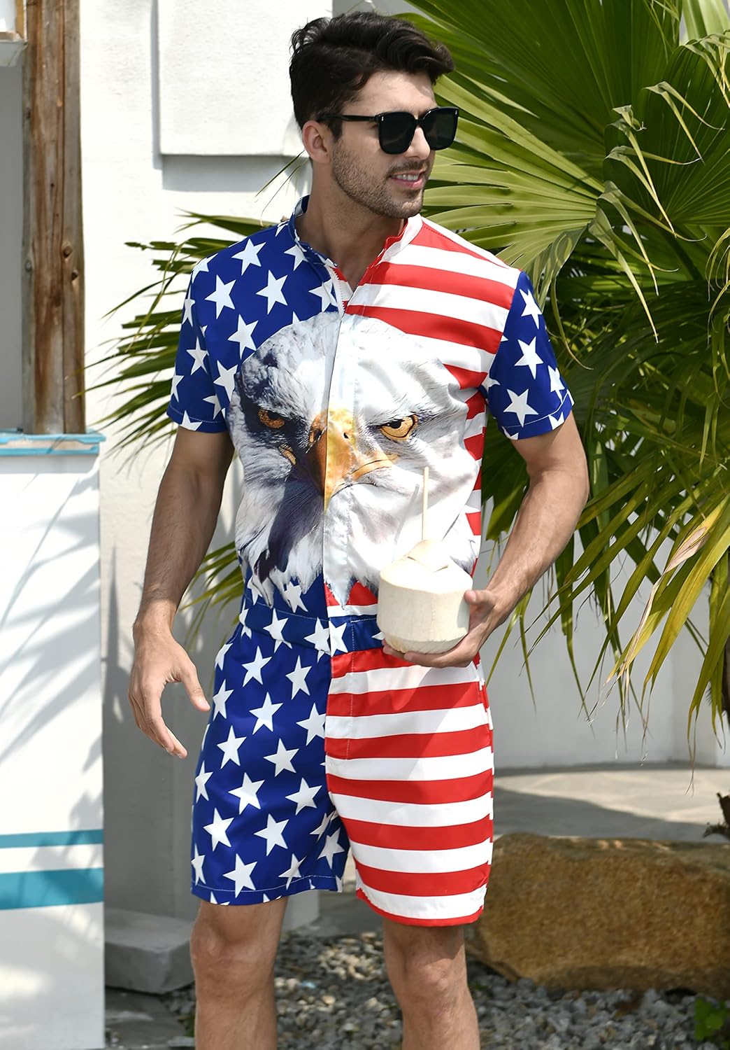 RAISEVERN Mens Romper Zipper Jumpsuit Male Shorts Sleeve One Piece Overalls Bro Outfits - Image 2