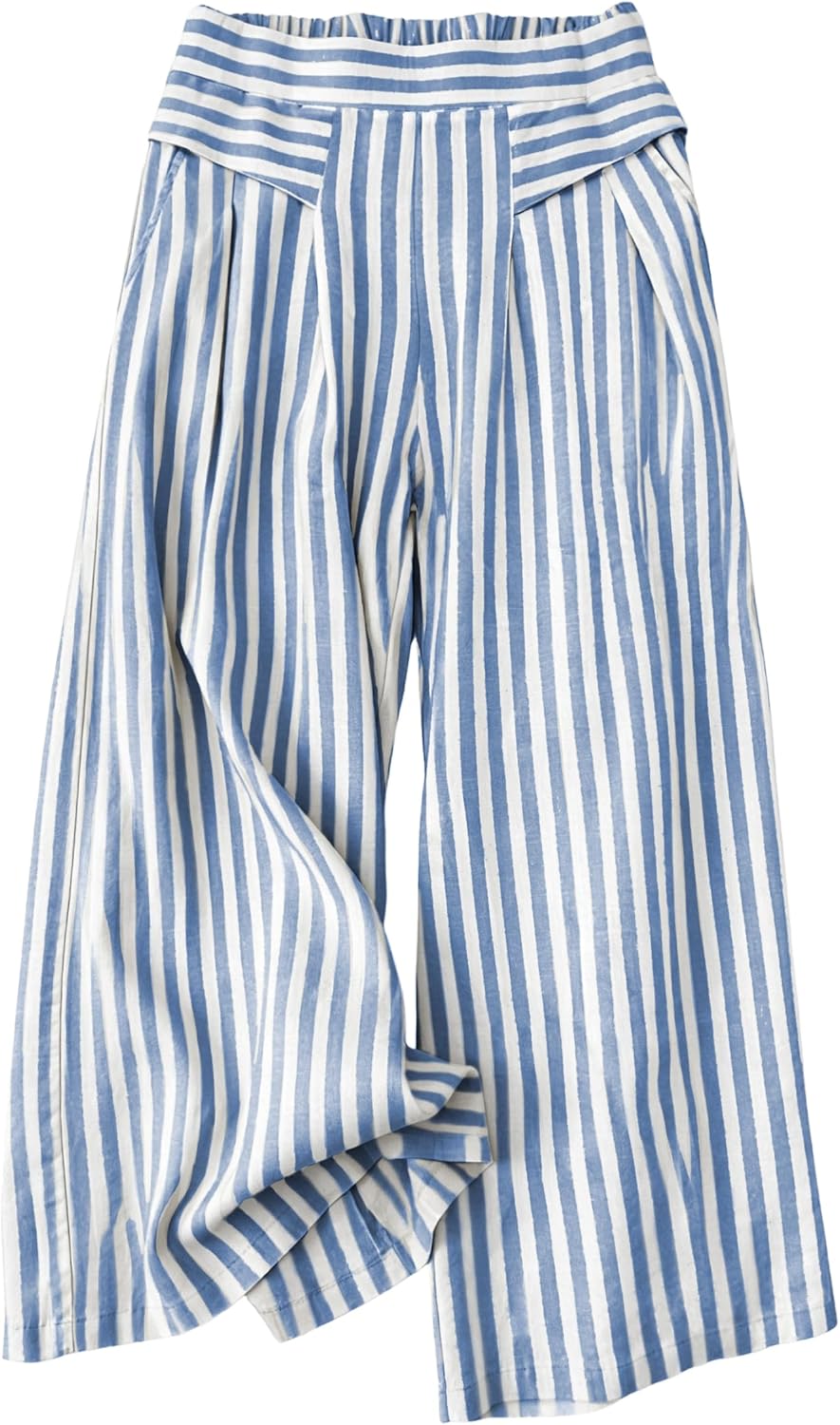 Bianstore Womens Culottes Casual Loose Striped Wide Leg Lounge Pants Elastic Waist Palazzo Trousers with Pockets