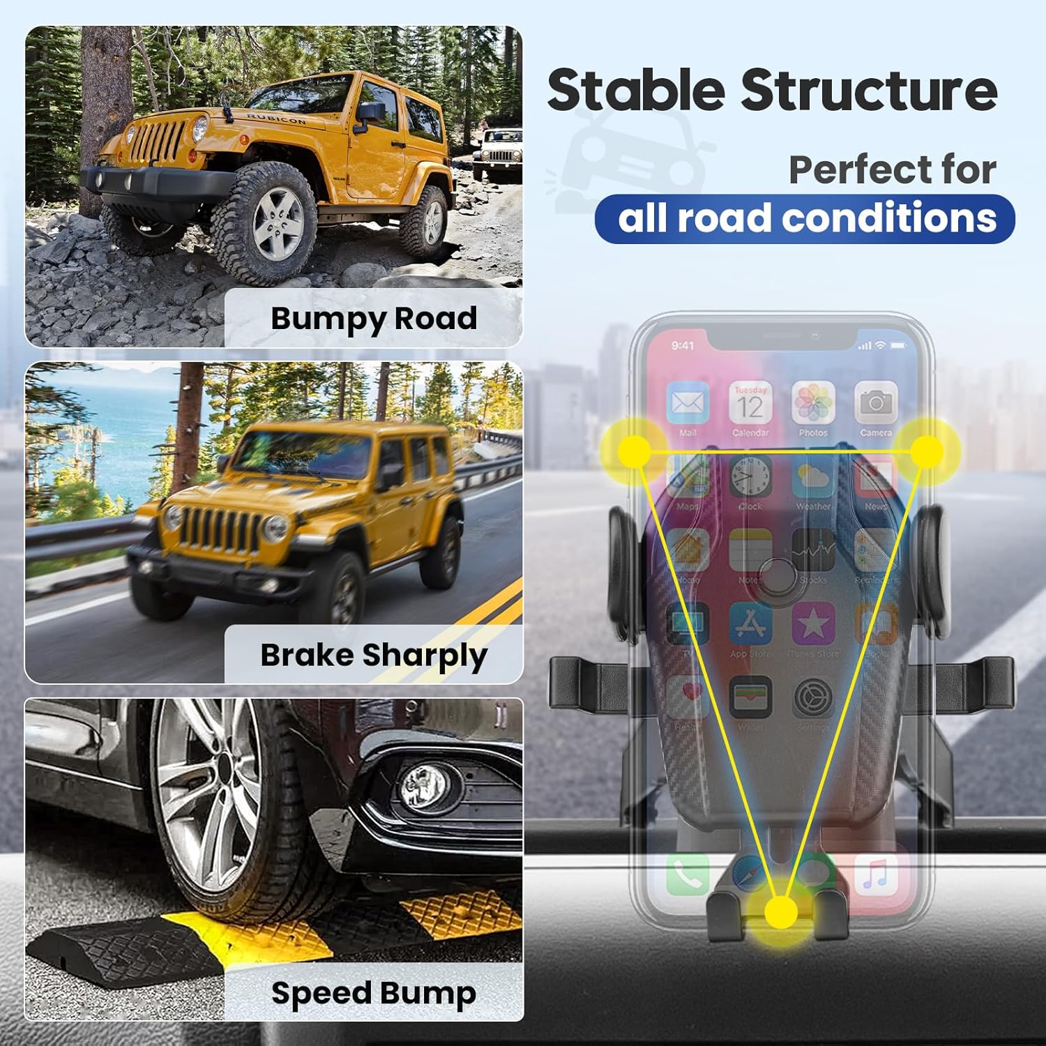 Phone Mount for Jeep Wrangler JK JKU 2011-2018,Upgraded Dash Phone Holder with Storage,Adjustable Cell Phone Mount for Wrangler Interior Accessories Black