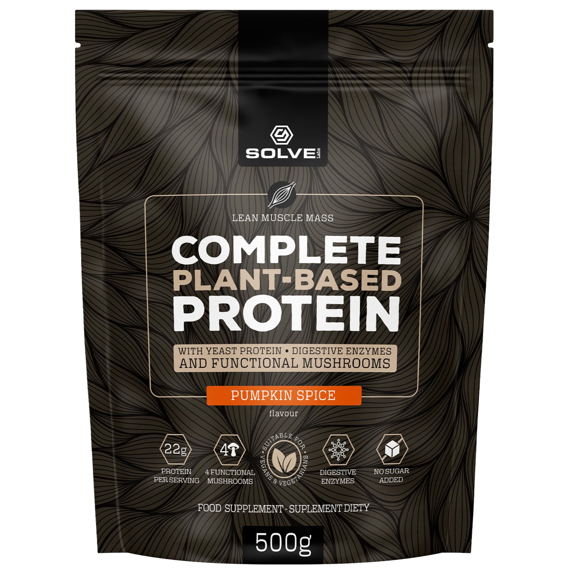 ● Vegan Protein with 4 Functional Mushrooms (Lion's Mane, Reishi, Cordyceps, Chaga) ● 5 Digestive Enzymes: DigeZyme® ● 500g | 128 kcal & 23g of Protein Per Serving ● Salted Carmel Flavor