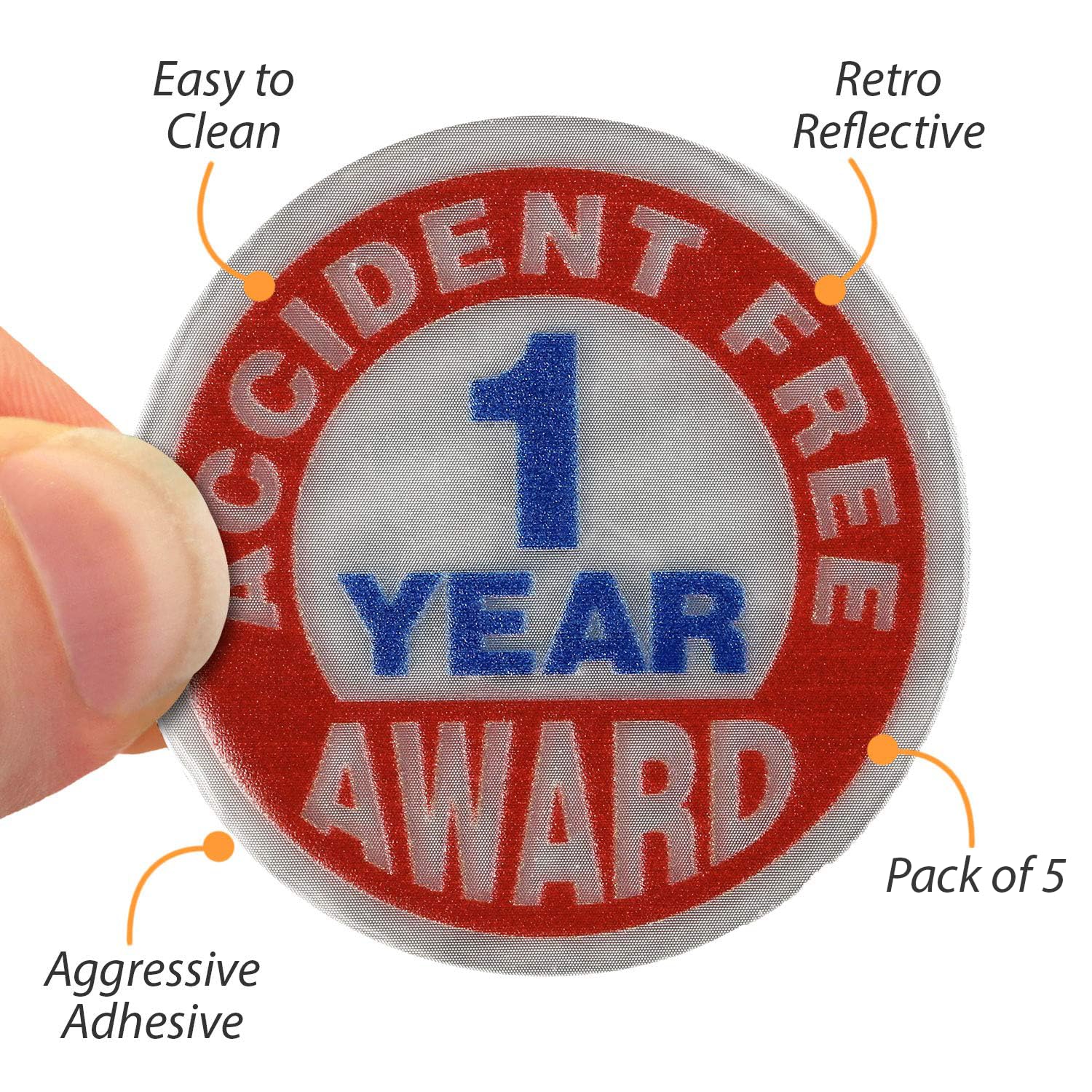 SmartSign Pack of 5 “1 Year Accident Free Award” Hard Hat Labels | Retro-Reflective, 2" Circle