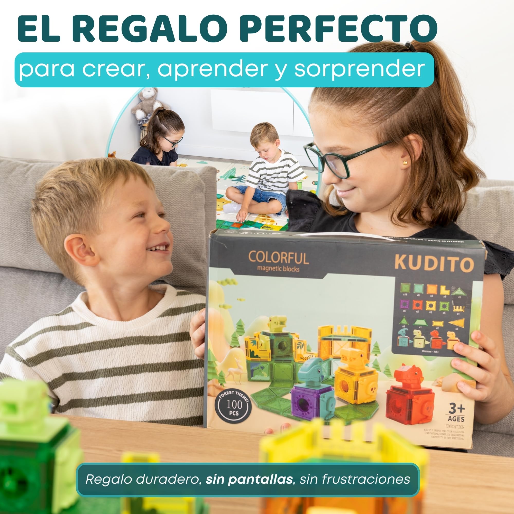 100 Piezas Magneticas para Niños – Bloques Magnéticos de Construcción con Figuras de Dinosaurios y Tiranosaurio Rex – Juego Imanes Niños 3 a 8 Años, Estimula Creatividad sin Pantallas