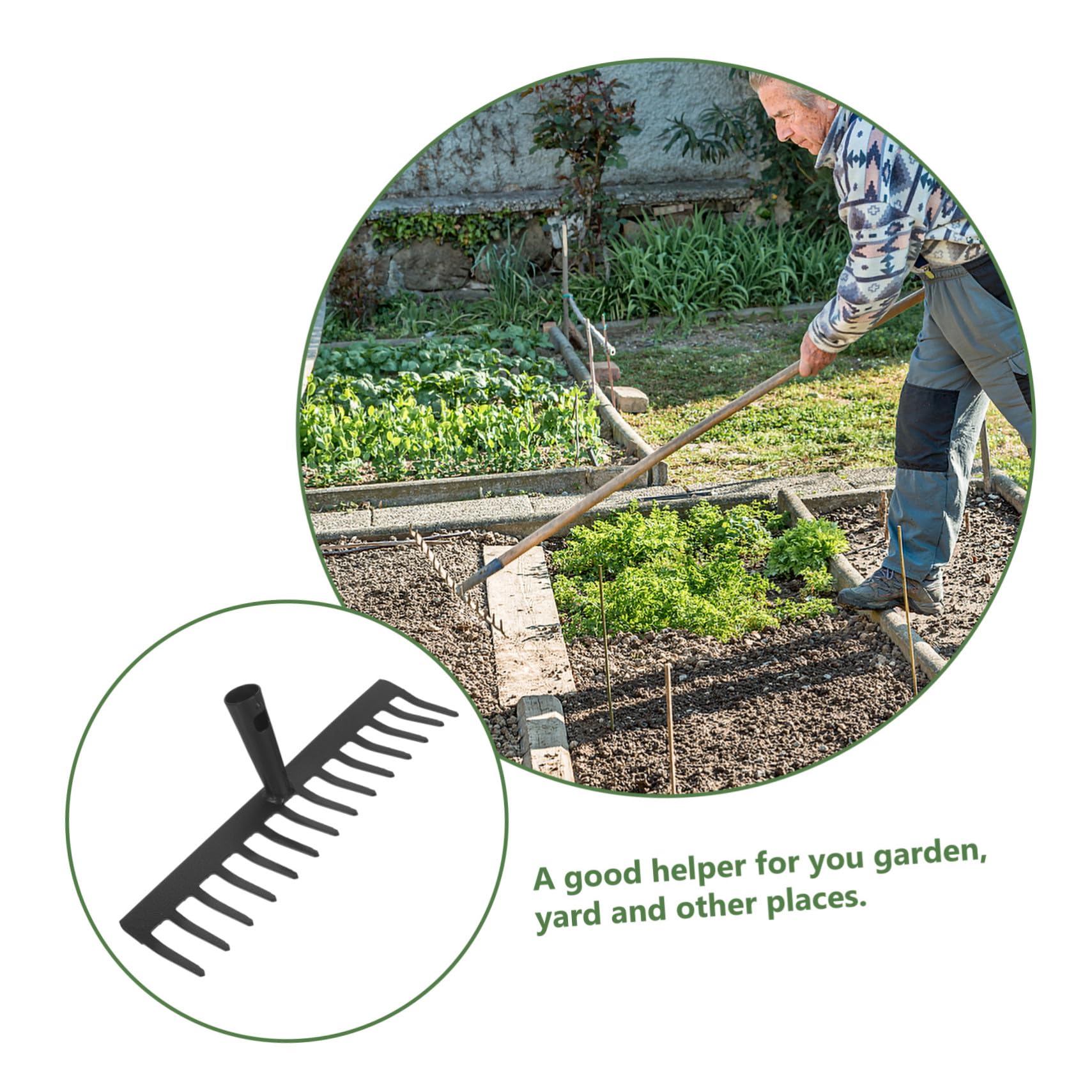 14-Zahn Gartenrechenkopf aus Kohlenstoffstahl Schwarz | Ersatzteil ohne Stiel, Robuste Struktur, zum Reinigen von Laub, für Gartenarbeiten Zufälliger Stil