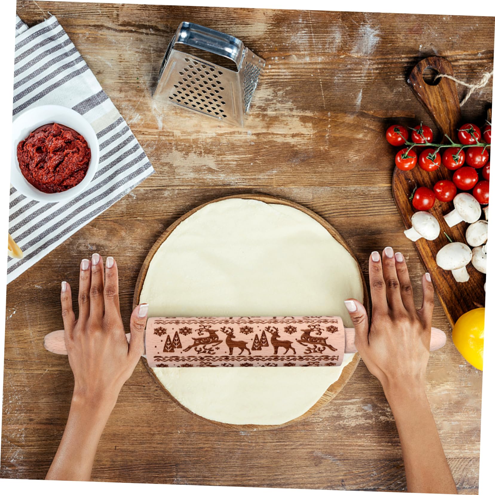 3piezas De Madera Para Repostería Rodillos De Masa Estampado Navideño Para Hacer Galletas De Panadería