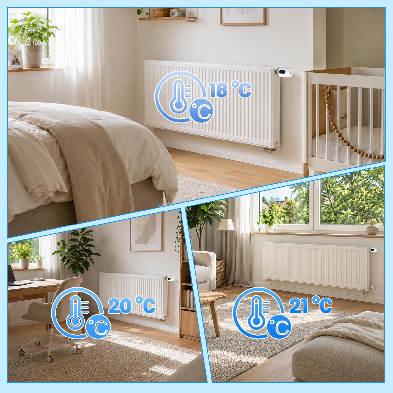 Heizkörperthermostat, Boost- & Eco-Modus, Weiß, 4 Stück