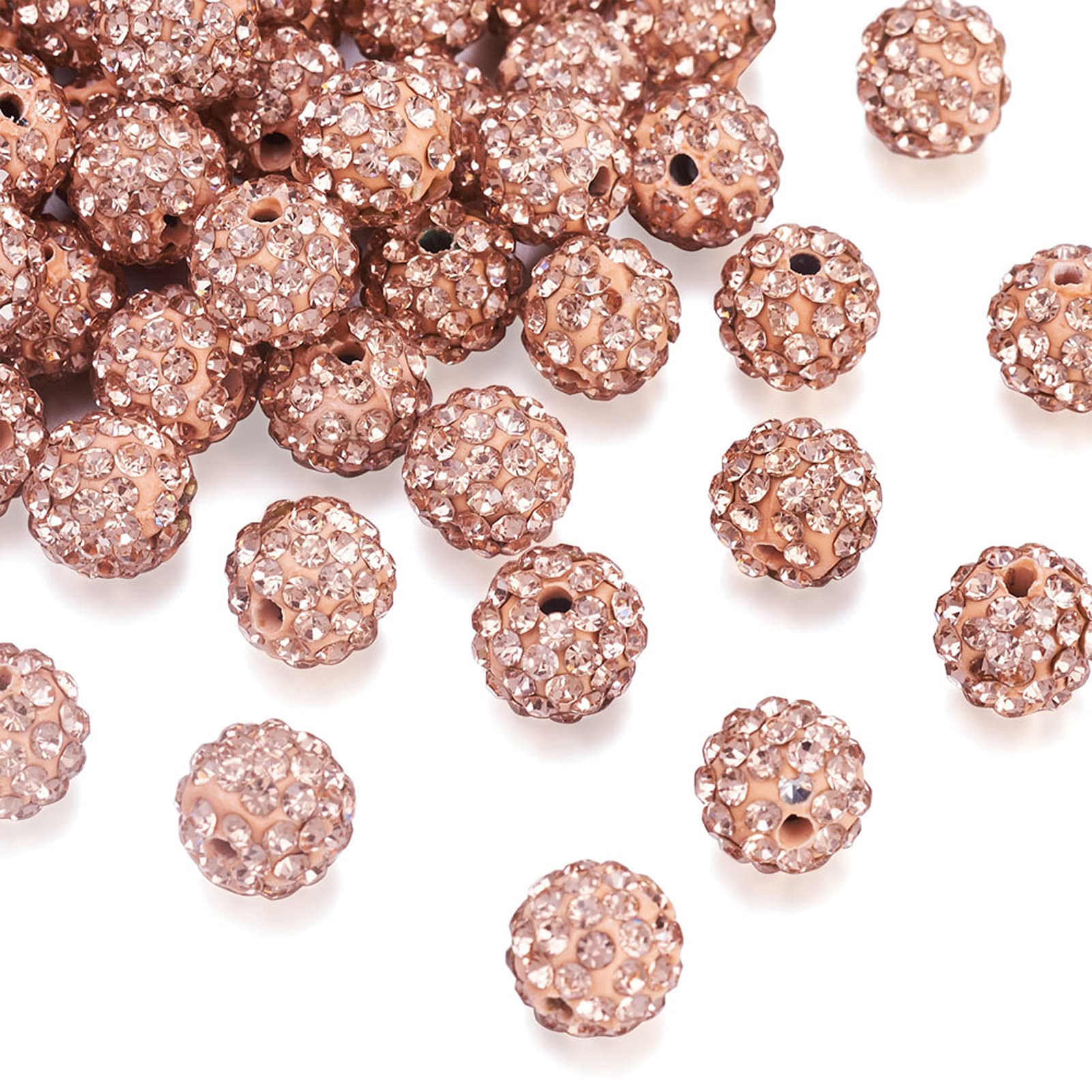 100Pcs Alloy Rhinestone Hollow Round Beads 10mm Disco Ball Beads Loose Spacer Beads for DIY Bracelet Earring Jewelry Making
