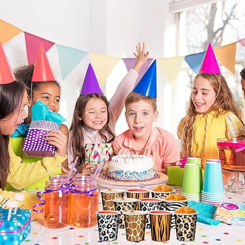 Miniatura 6 de Rtteri 300 tazas de papel para fiesta de animales de safari de la selva a granel, leopardo, guepardo, tigre, cebra, jirafa, tazas desechables de