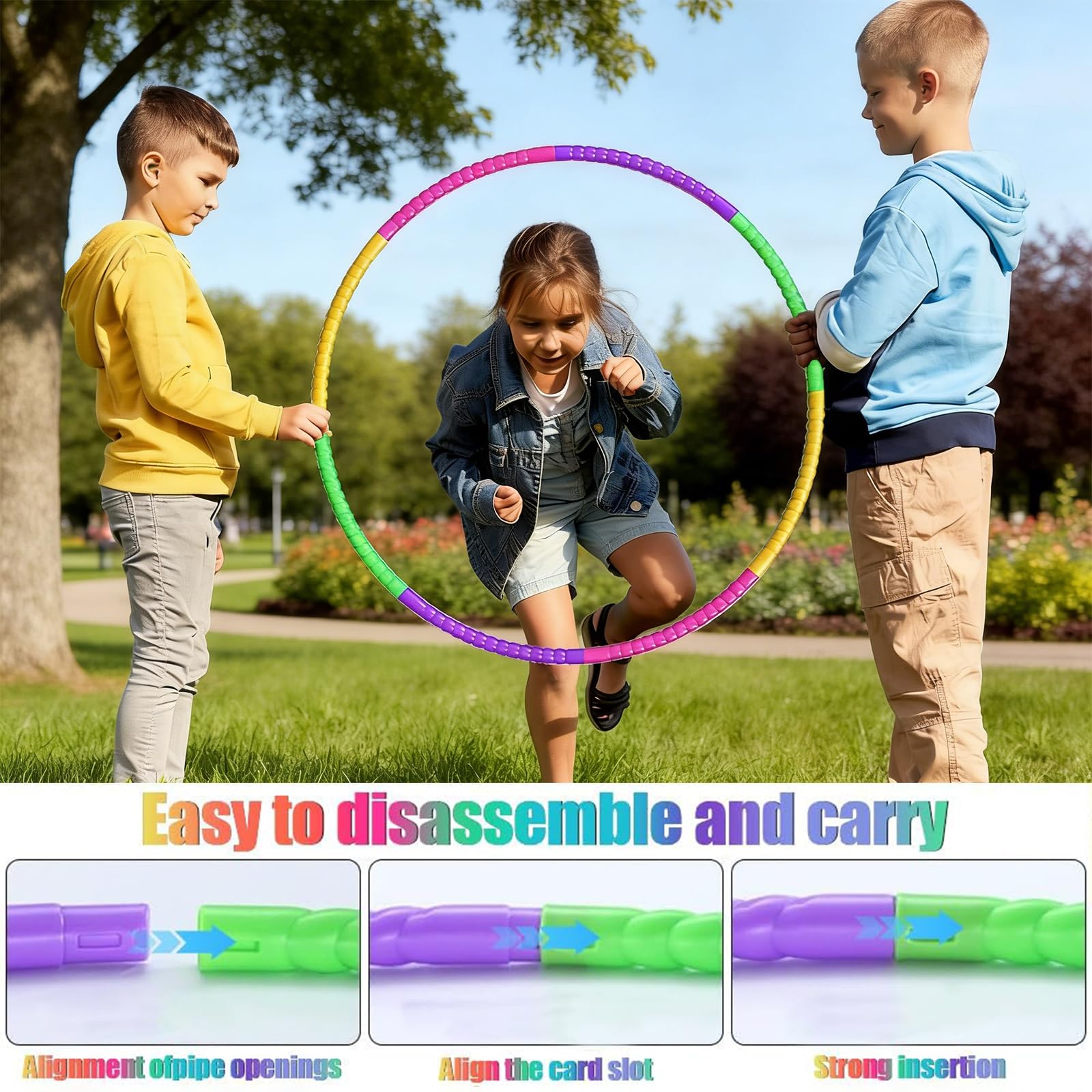 Hula Hoop Smontabile con Corda per Saltare, Kit Fitness 2 in 1 Regolabile per Bambini e Adulti
