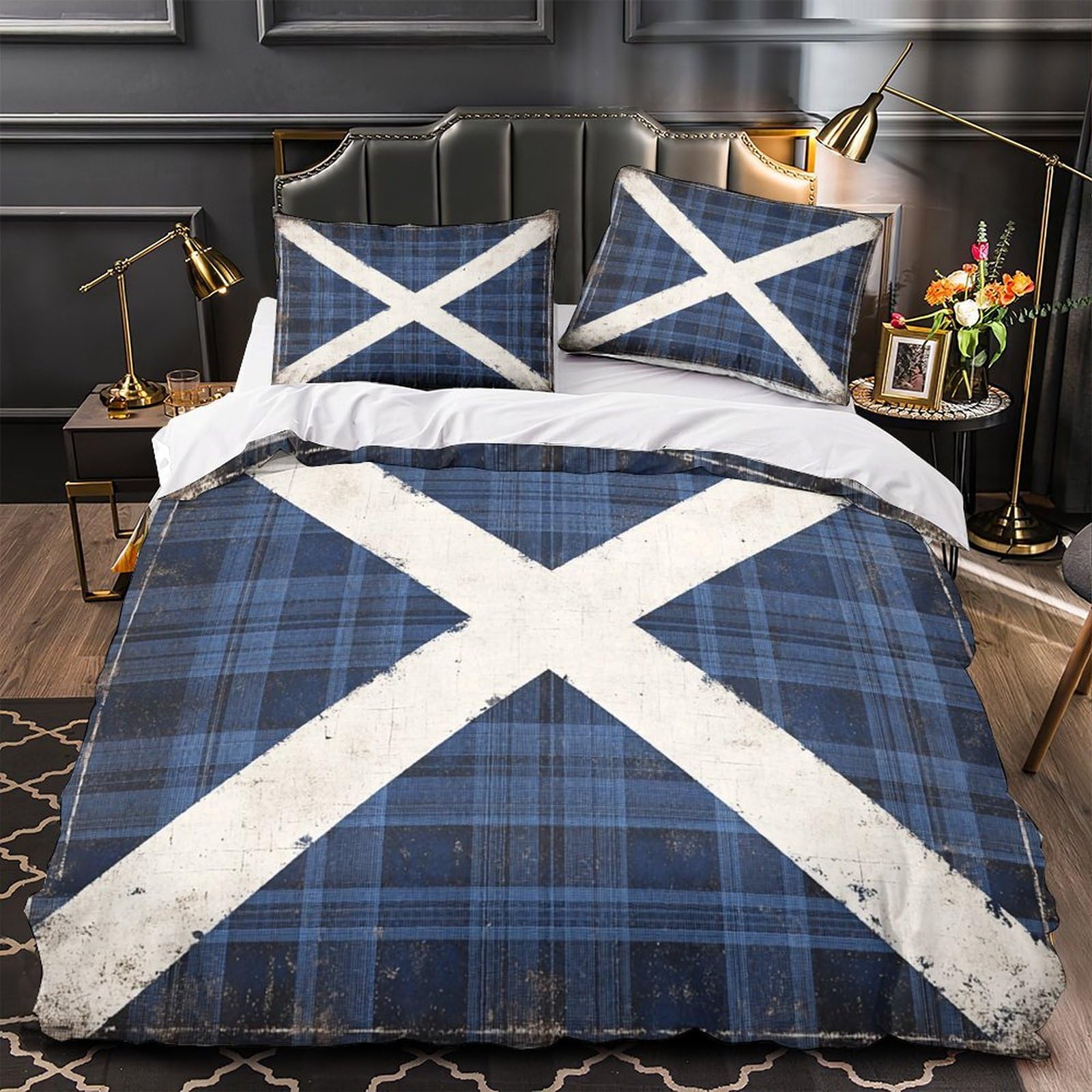 ZXCVBNMQWE Scottish flag 3D Digital Print Quilt Cover 3pc Premium Microfibre Stain-Resistant Easy Vintage design Duvet Cover 2 Pillowcases Zip Closure Bed Ensemble Couple Bedroom Single（140x200cm）